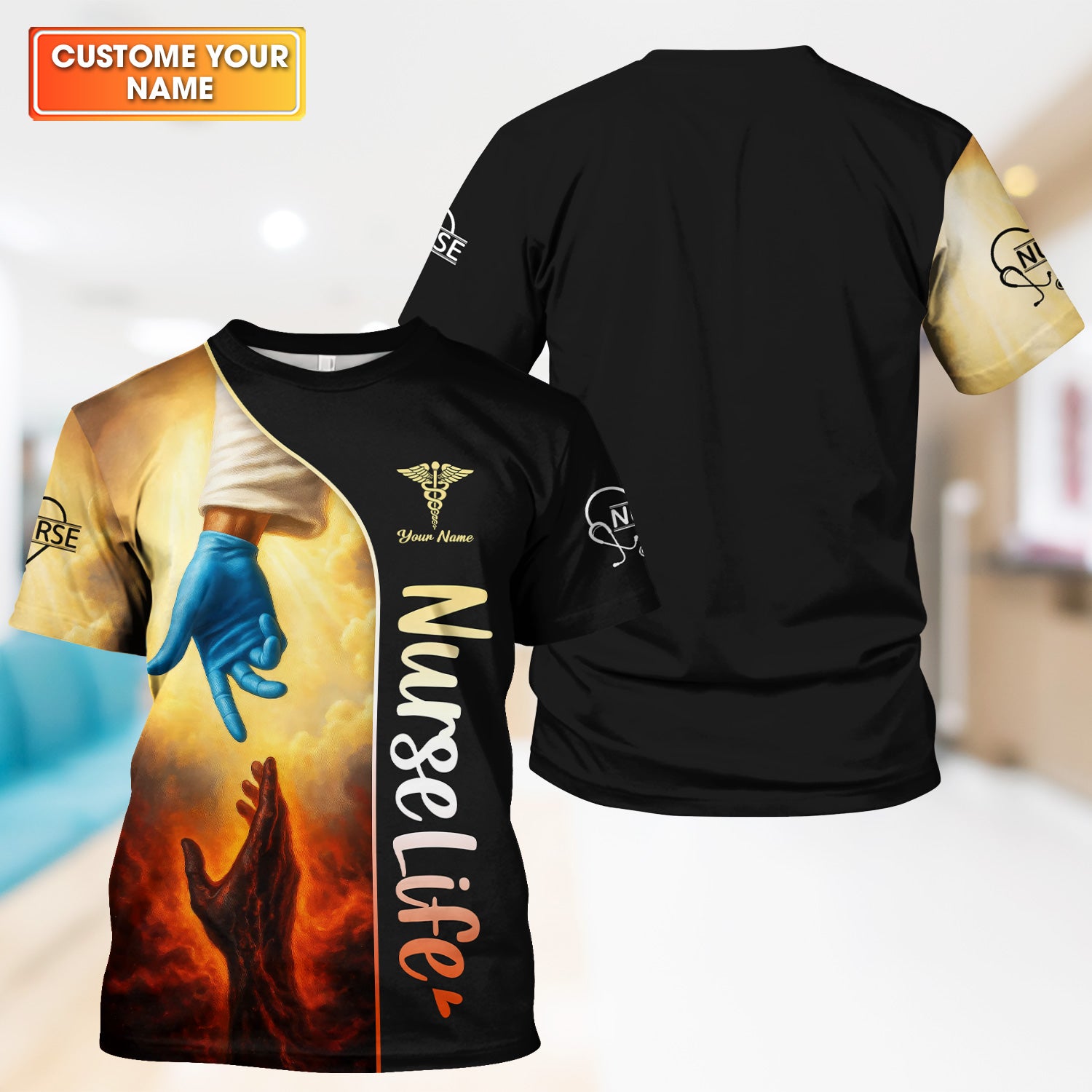 Personalized Nurse Life Shirt for RN LPN CNA Women - God's Hand from Heaven Design - Inspirational Christian Gift for Faithful Healthcare Workers