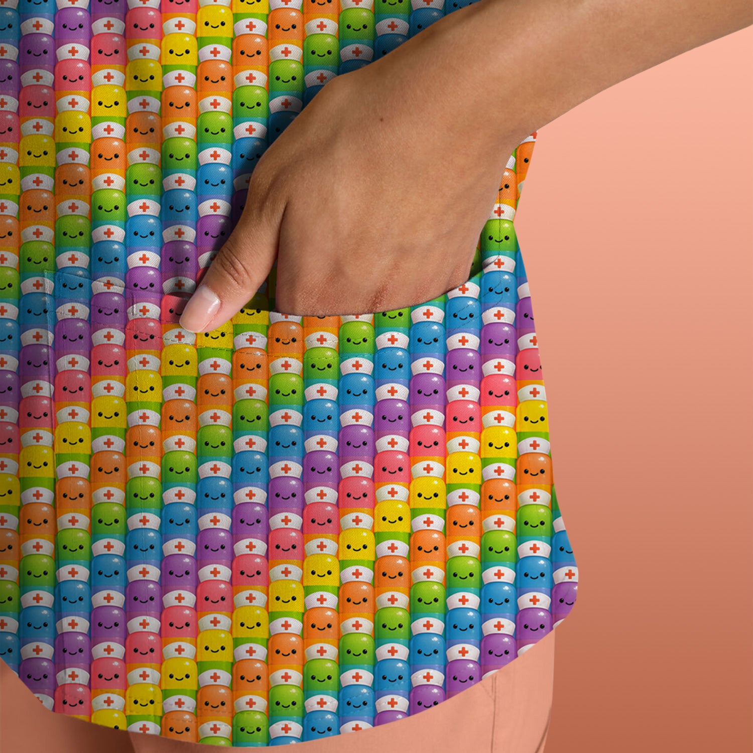 Funny Rainbow Nurse Scrub - Pill Cartoon with Syringe Graphic Tee - Gift for RN CNA LPN or Nursing Student