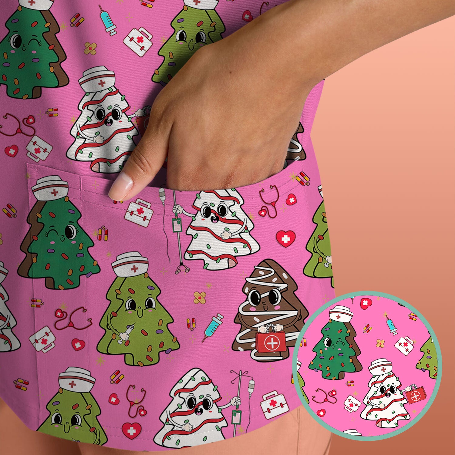 Christmas Tree Nurse Scrub Top for Women - Cute Holiday Nursing Shirt - Funny Xmas Gift for RN LPN CNA