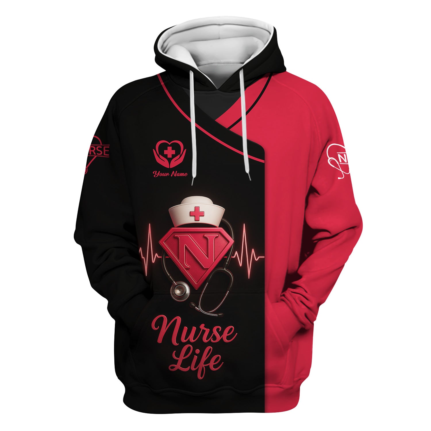 Nurse Superhero Shirt - Personalized Nurse Life with Stethoscope & Heartbeat - Great Gift for Nurses