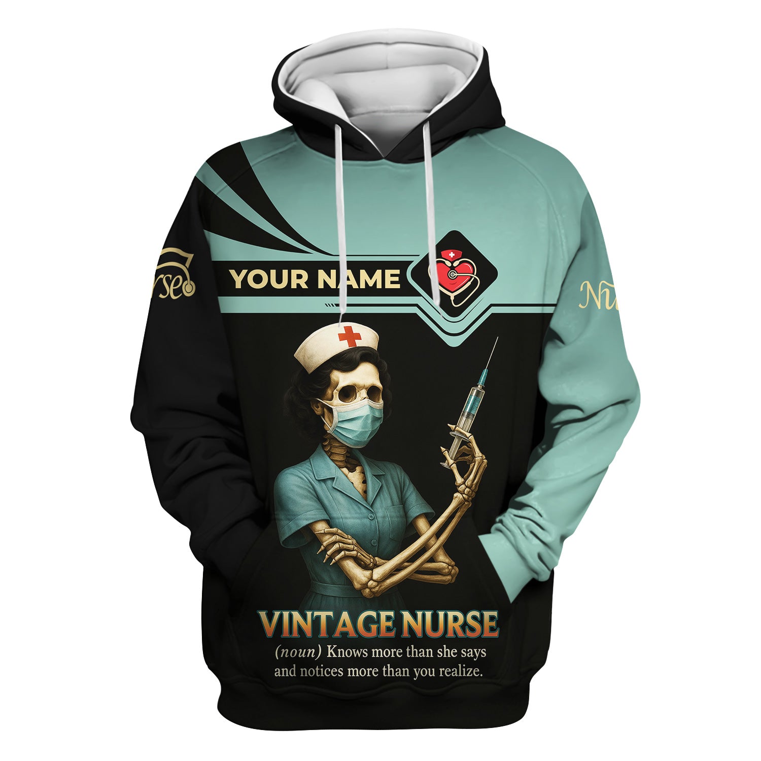 Vintage Nurse Shirt - Personalized Funny Skeleton Nurse Tee with Name - Great Gift for Nurses