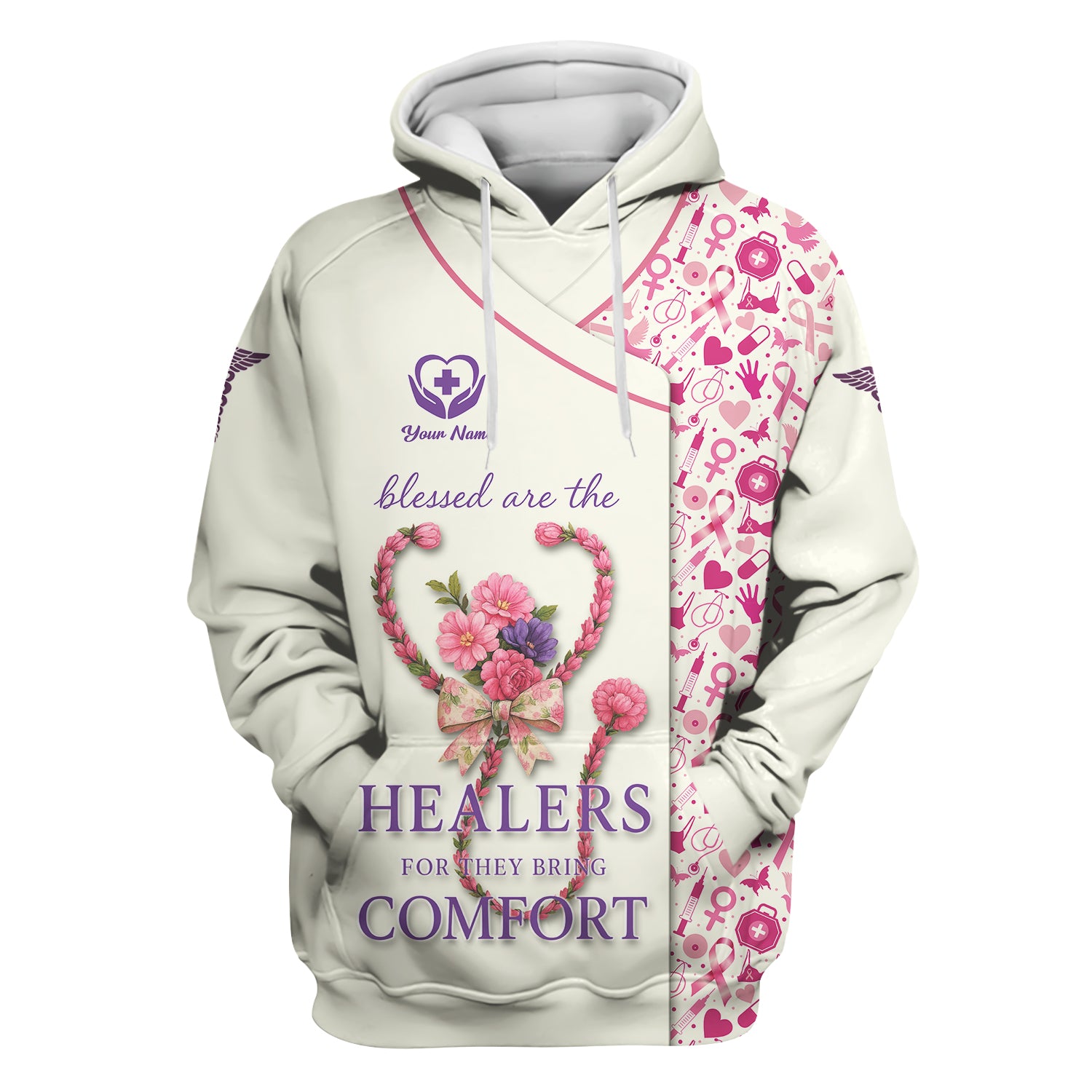 Custom Breast Cancer Awareness Nurse Shirt - Blessed Healers Comfort Quote - Gift for RN LPN CNA