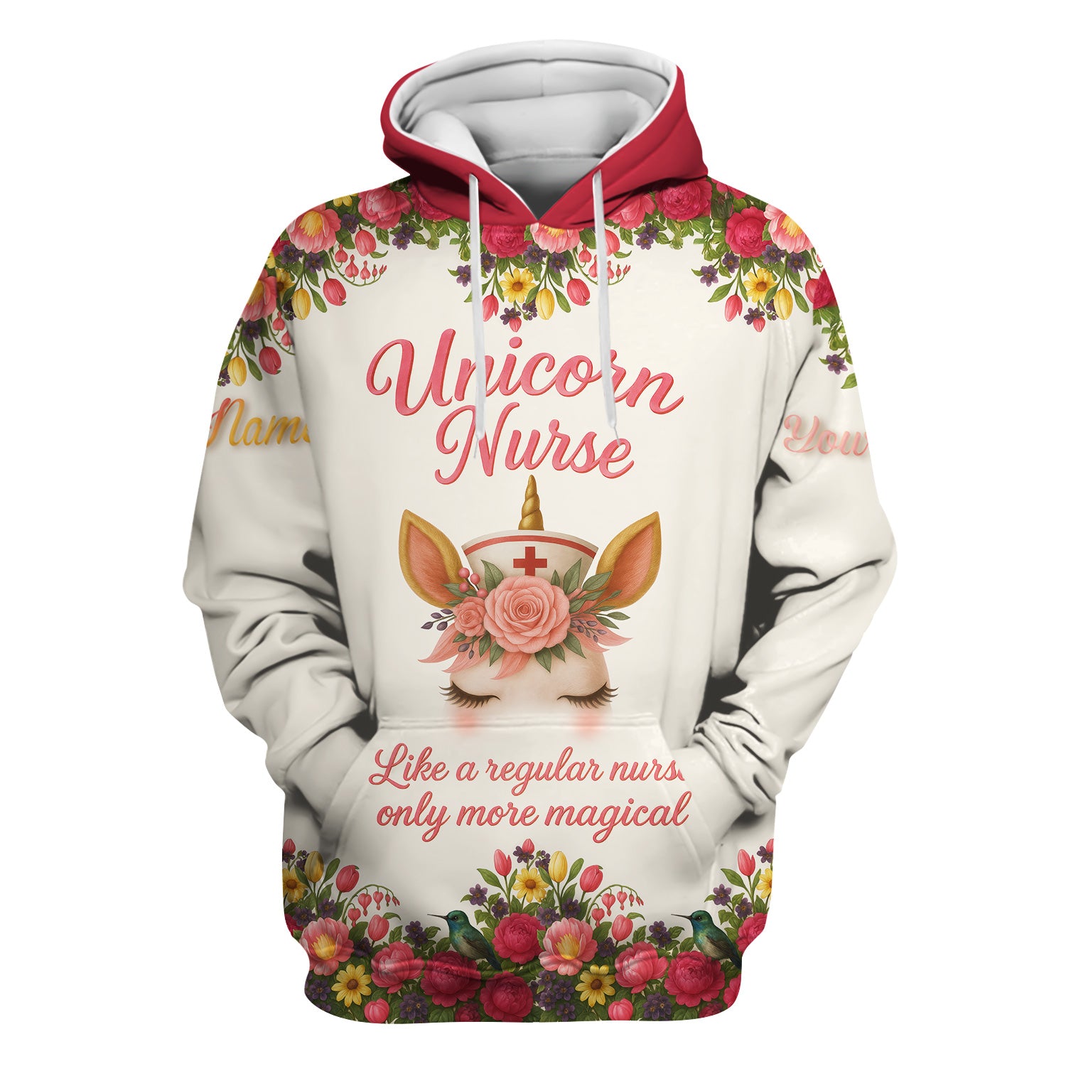 Funny Unicorn Nurse Shirt - Custom Name Floral Magical Design RN LPN CNA - Gift for Nursing Teams & Healthcare Professionals