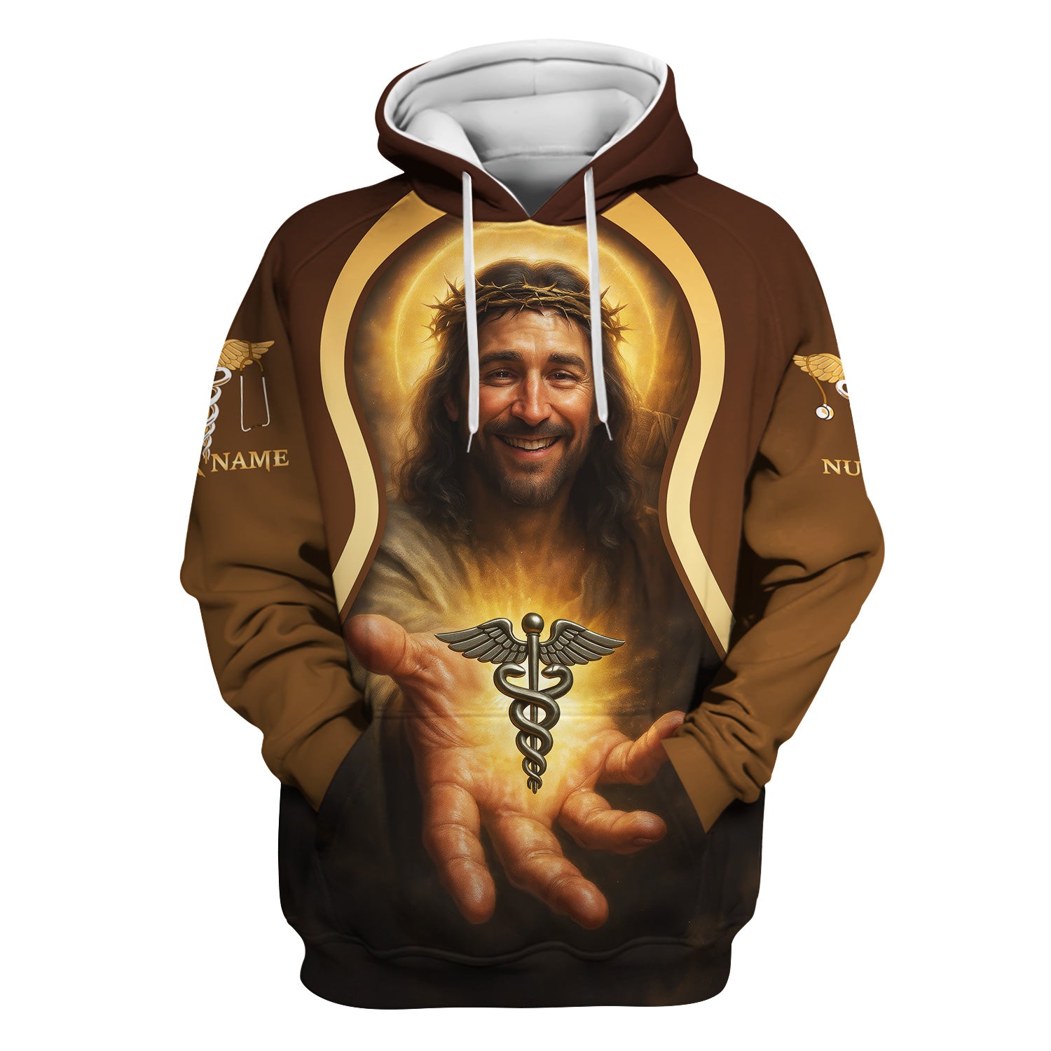 Personalized Jesus Shirt for Nurses - Religious Christian Design with Healing Symbol - Custom Name Gift for RN CNA LPN Healthcare Workers