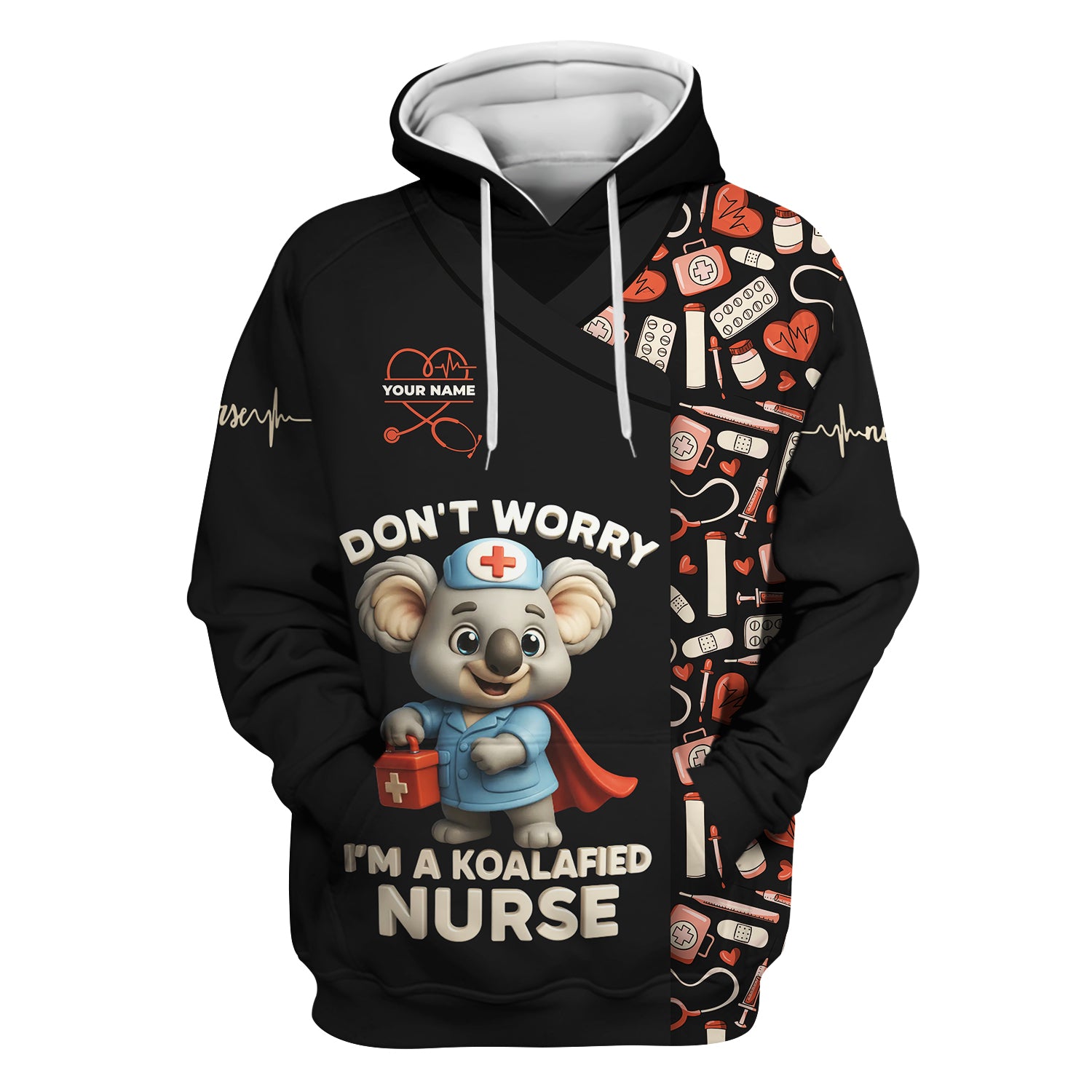 Custom Cute Animal Nurse Shirt - Superhero Koala & Medical Tools Graphic Tee - Gift for RN LPN CNA