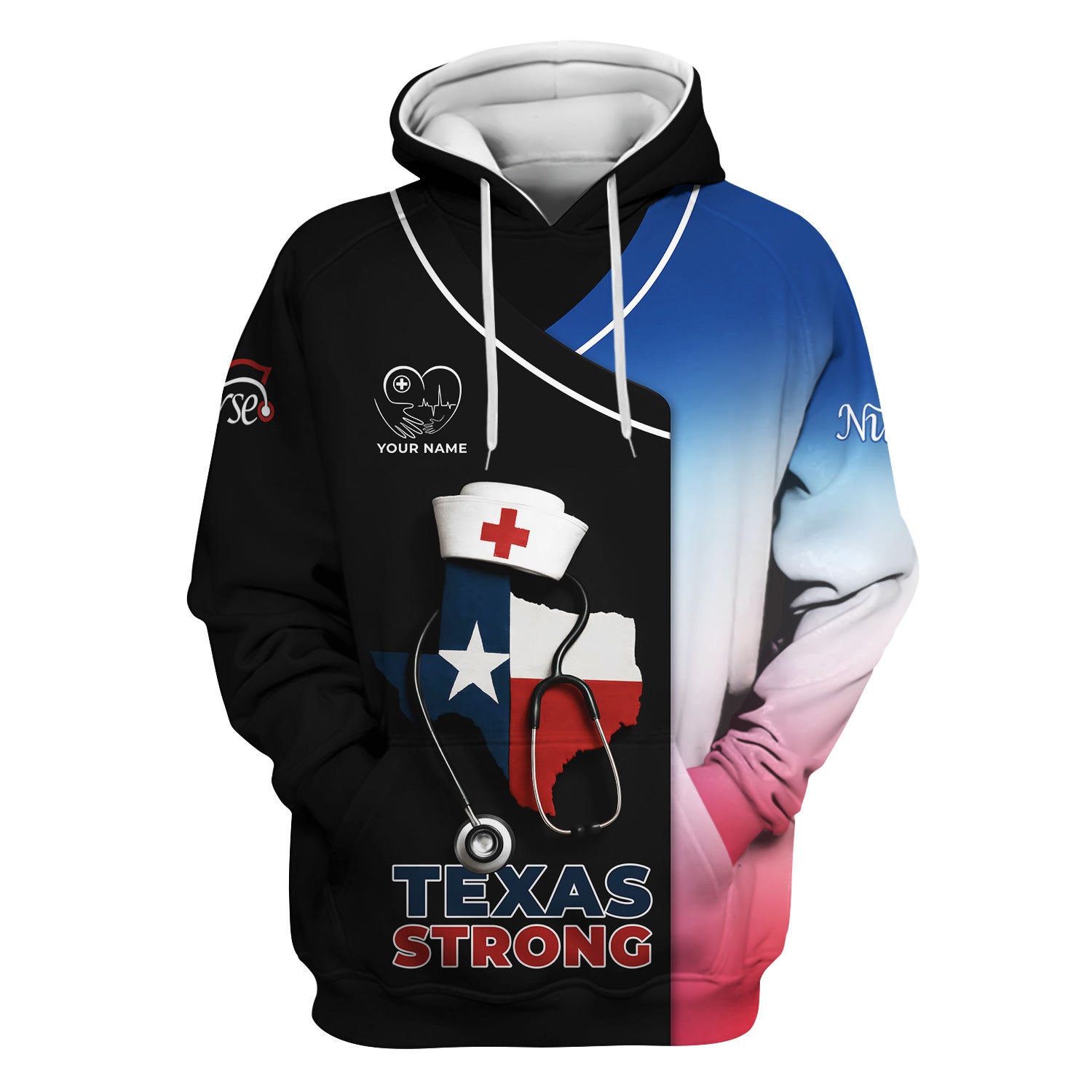 Texas Strong Nurse Shirt - Customizable with Stethoscope & Texas Flag Design - Perfect for RN, CNA, LPN, Healthcare Workers