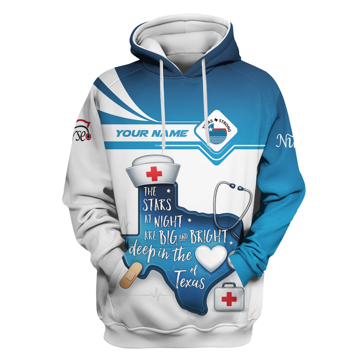 Personalized Texas Nurse T-shirt - Custom Name & Stethoscope Design - Inspirational 'Stars at Night' Quote - Perfect for RN, CNA, LPN Healthcare Workers