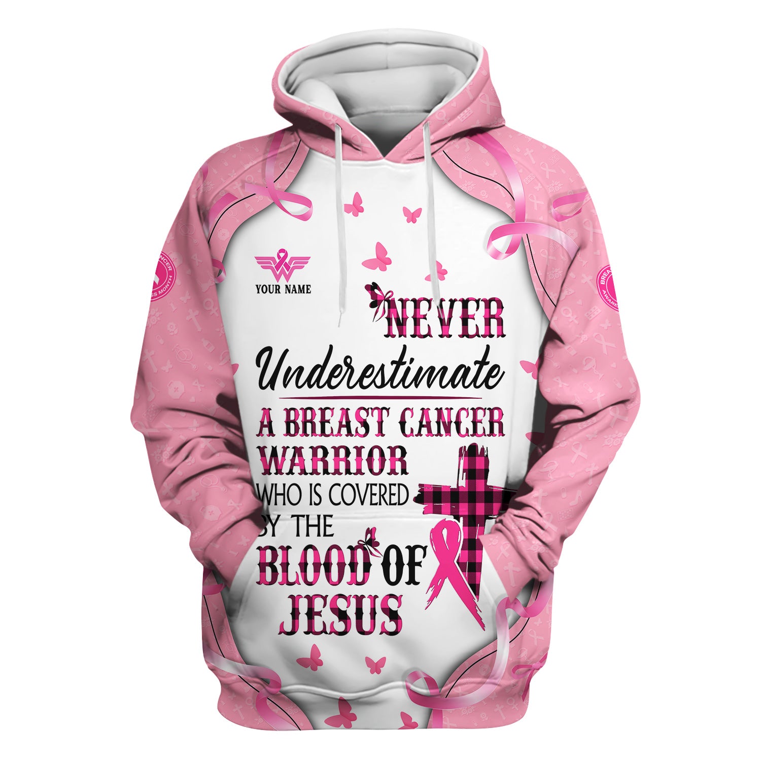 Custom Christian Breast Cancer Awareness Shirt - Blood Of Jesus Quote Graphic Tee - Gift for RN LPN CNA