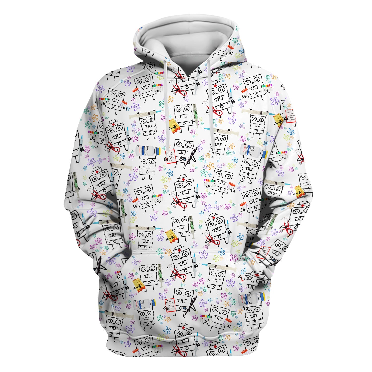 Custom Doodle Bob Energy Drink Nurse Scrub Top - Funny Cartoon Medical Design - Gift for RN MD RT CNA Paramedic Healthcare Staff