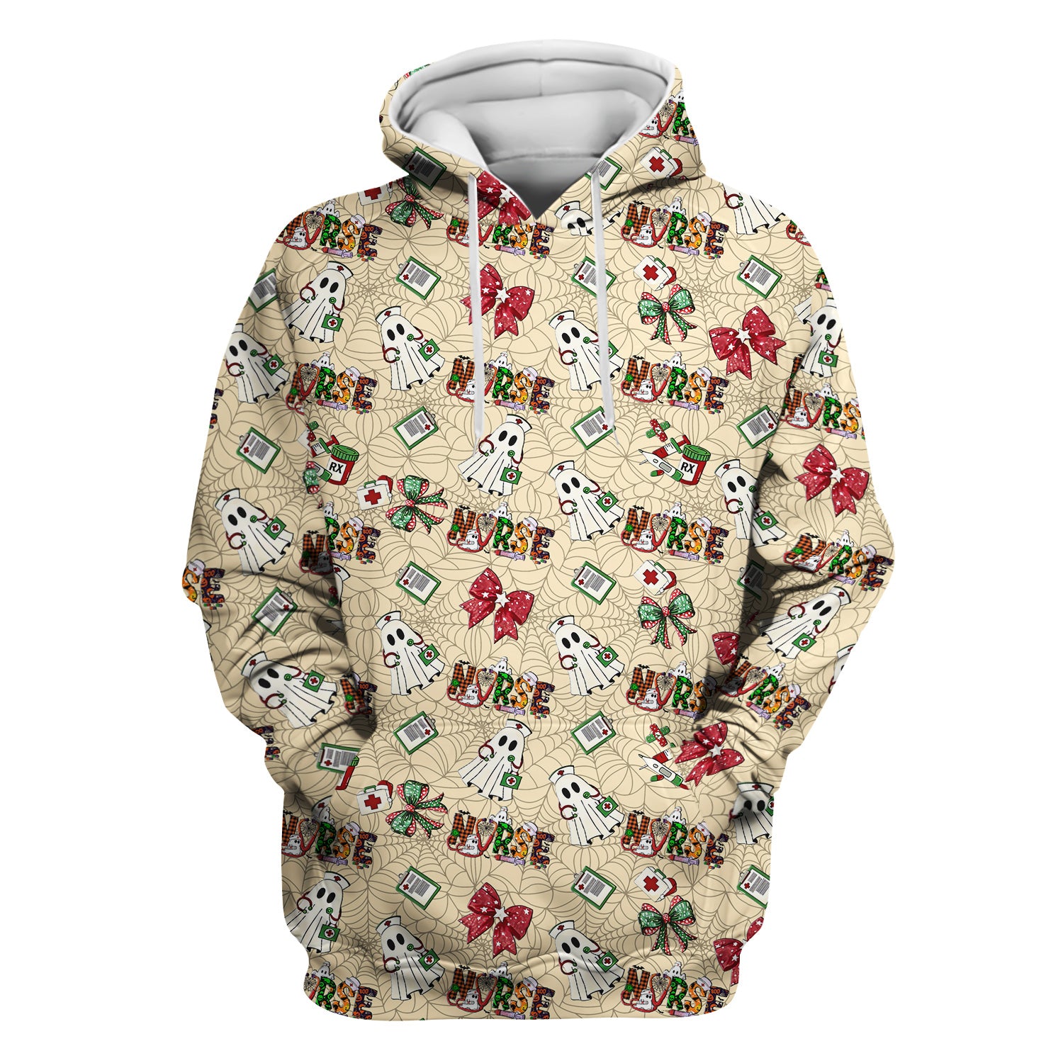 Custom Halloween Scrub Top for Nurses - Funny Ghost and Web Scrub Shirt Multi Color - Cute Spooky Nursing Workwear with Pockets