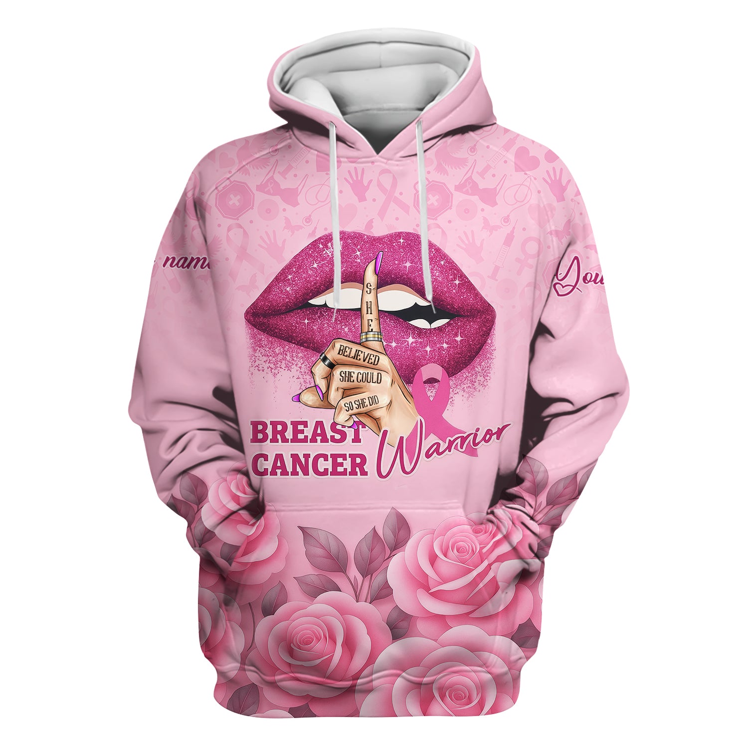 Custom Breast Cancer Awareness Floral Scrub - Pink Ribbon & Rose Pattern Graphic - Gift for RN LPN CNA