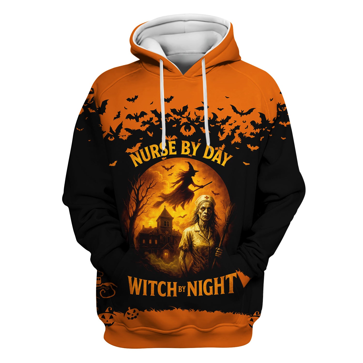 Funny Halloween Nurse Shirt - Nurse By Day Witch By Night Spooky Design - Custom Name Gift For RN LPN CNA Healthcare Workers