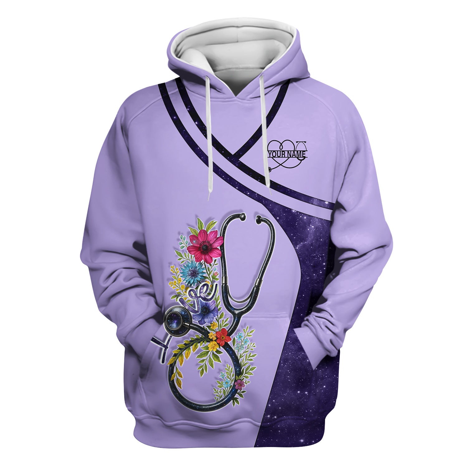 Custom Nurse Love T-Shirt - Floral Stethoscope & Galaxy Design - Personalized Gift for RN LPN CNA Healthcare Professionals