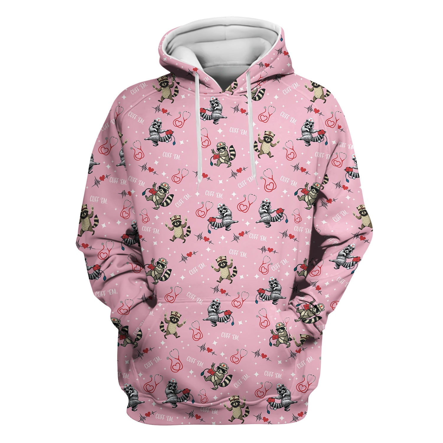 Cuff ‰Û÷Em Raccoon Nurse Shirt - Funny Medical Scrub T-Shirt for CNA EMT LPN - Cute All Over Print Gift for Healthcare Workers