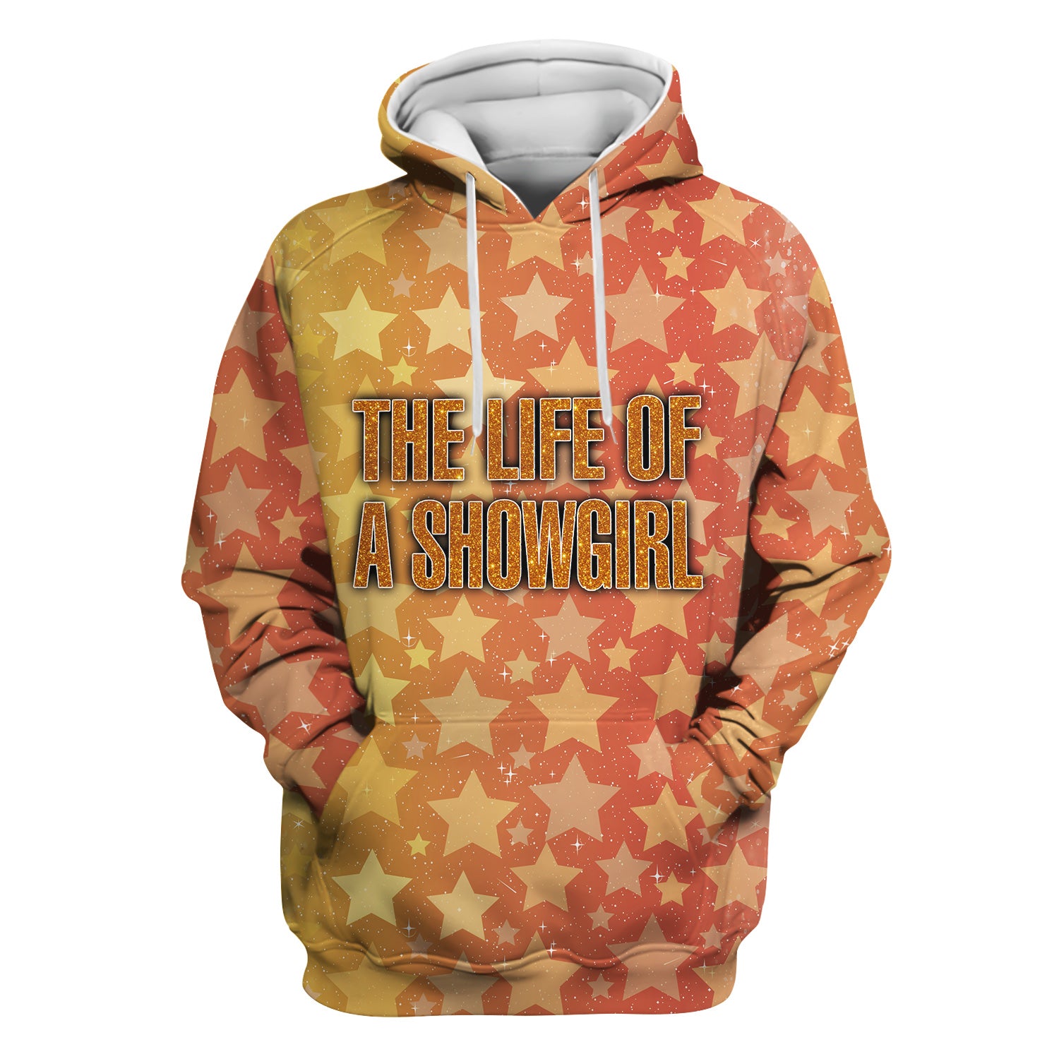 Custom Women's Showgirl Tee - All-Over Print Sparkly Star TS12 Orange Shirt - Gift for RN LPN CNA