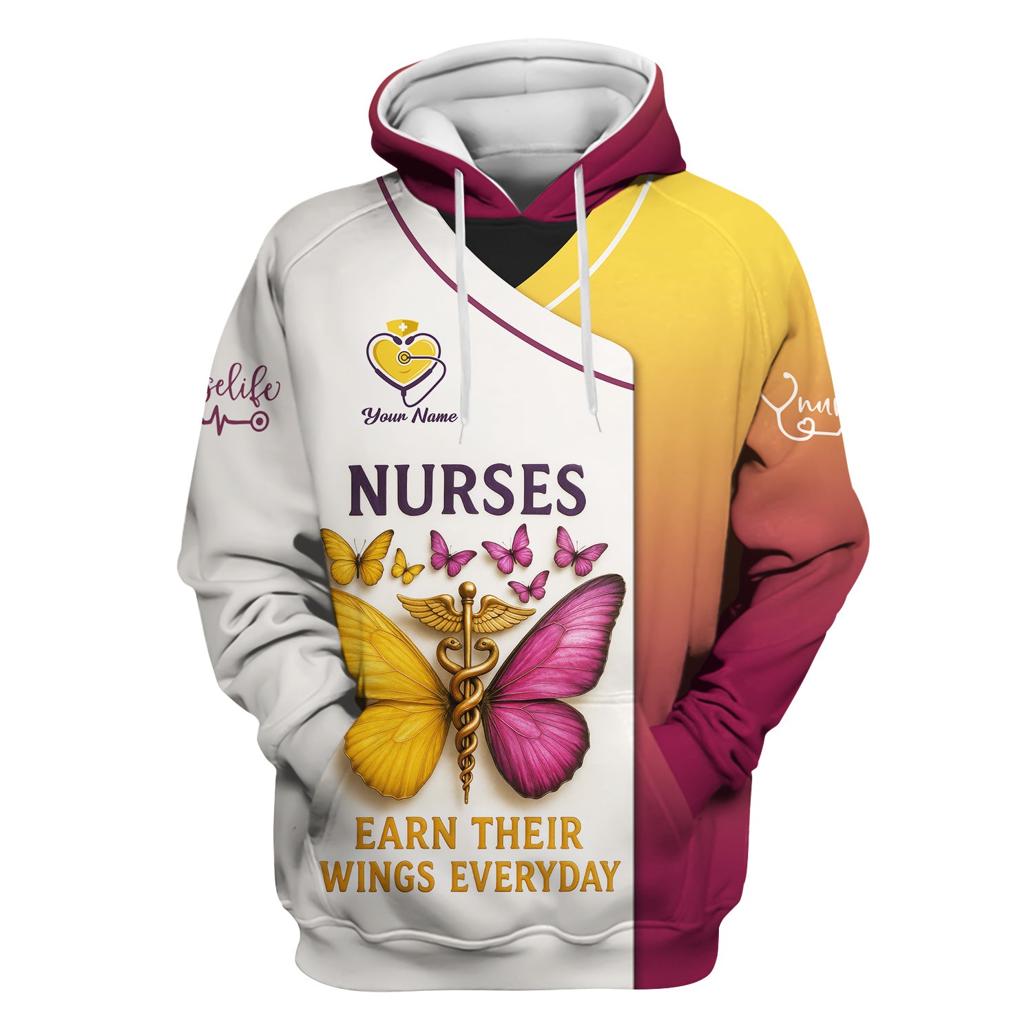 Personalized Butterfly Nurse Shirt - Nurses Earn Their Wings Everyday - Custom RN LPN CNA Uniform Top Gift for Women