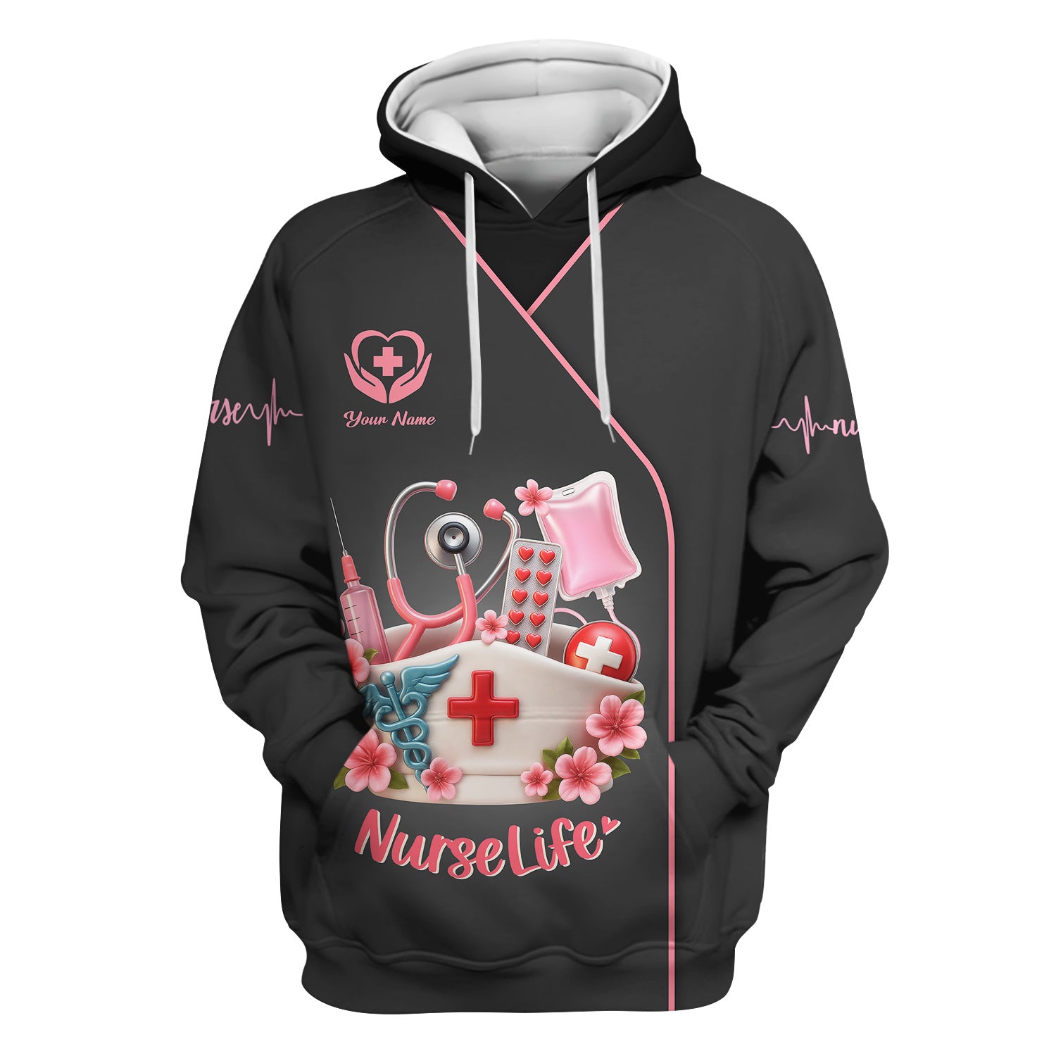 Personalized Nurse Life Shirt - Cute Pink Scrub Top Design with Medical Tools - Gift for RN LPN CNA Women