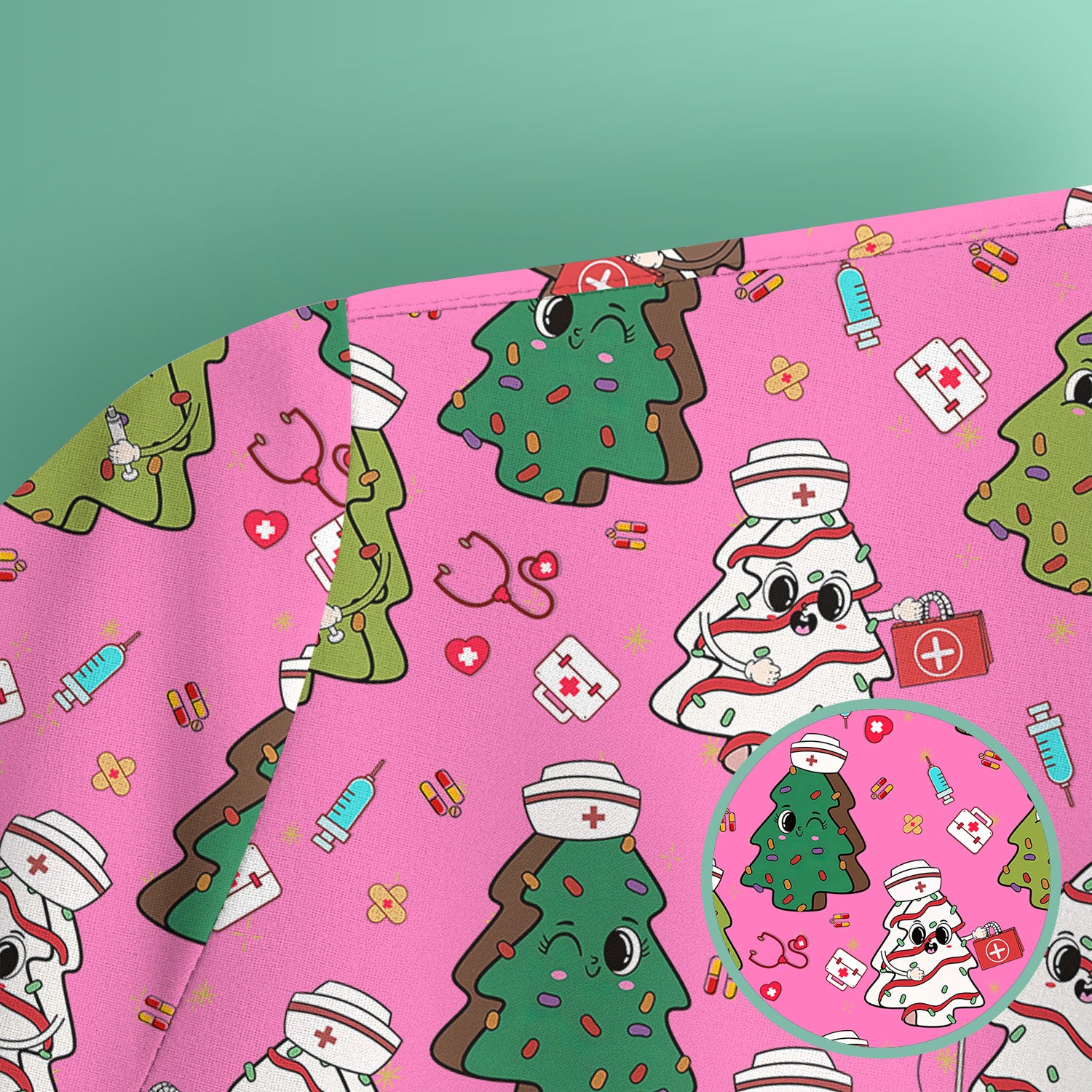 Christmas Tree Nurse Scrub Top for Women - Cute Holiday Nursing Shirt - Funny Xmas Gift for RN LPN CNA