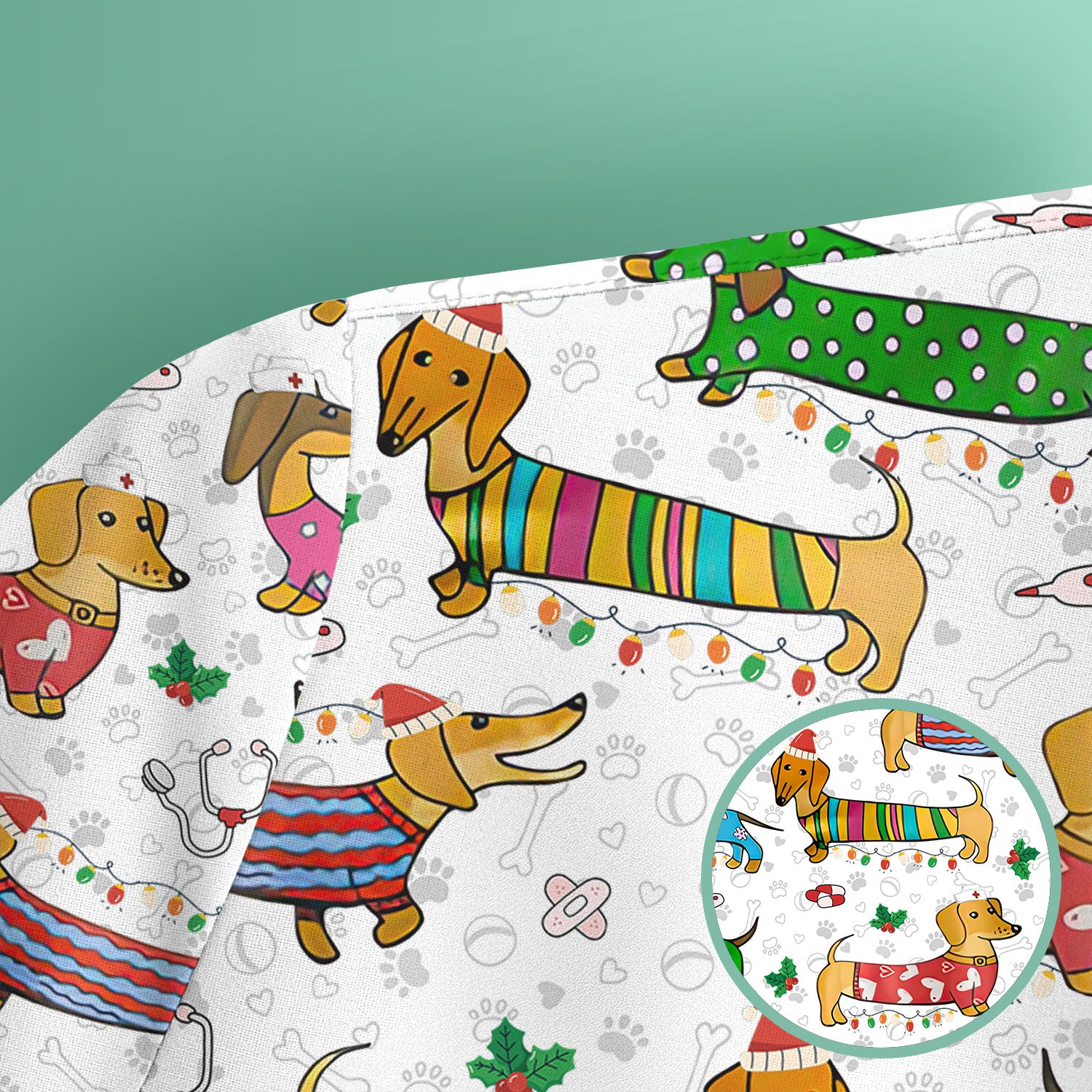 Christmas Scrub Top for Women - Funny Dachshund Nurse Shirt - Cute Holiday Medical Uniform Gift for RN LPN CNA