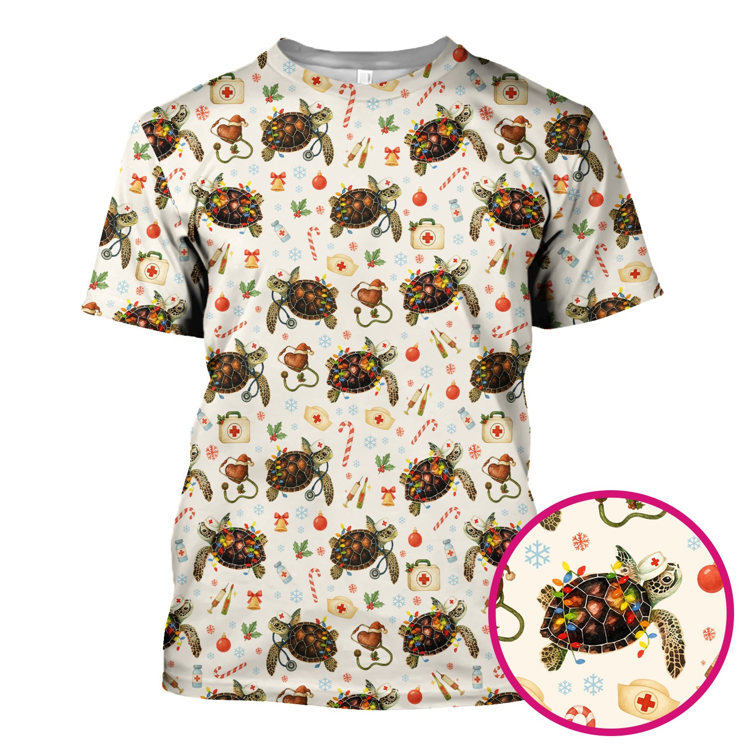 Christmas Turtle Scrub Top for Women - Cute Sea Turtle Nursing Medical Shirt - Festive Holiday Scrubs for CNA LPN RN