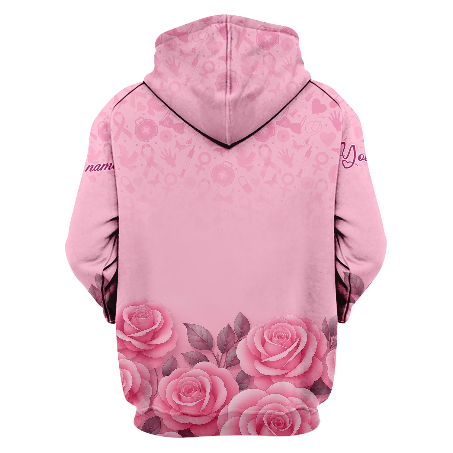 Custom Breast Cancer Awareness Floral Scrub - Pink Ribbon & Rose Pattern Graphic - Gift for RN LPN CNA