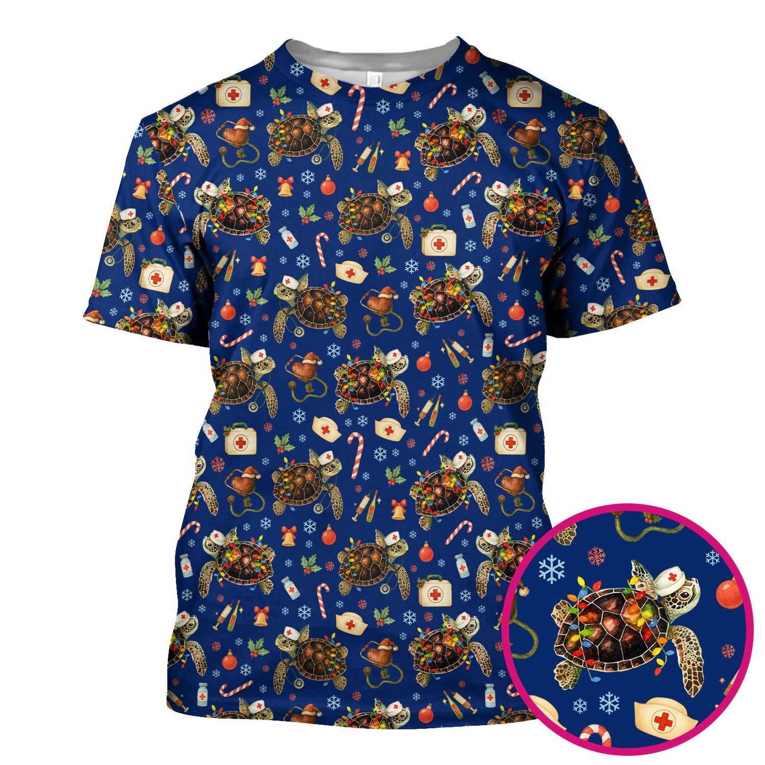 Christmas Turtle Scrub Top for Women - Cute Sea Turtle Nursing Medical Shirt - Festive Holiday Scrubs for CNA LPN RN