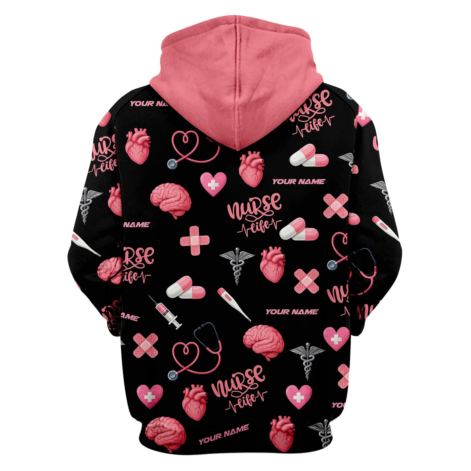 Personalized Nurse Life Shirt - Cute Medical Pattern with Heart Brain Pills Stethoscope - Custom Name Gift for RN CNA LPN Women in Healthcare and Nursing Profession