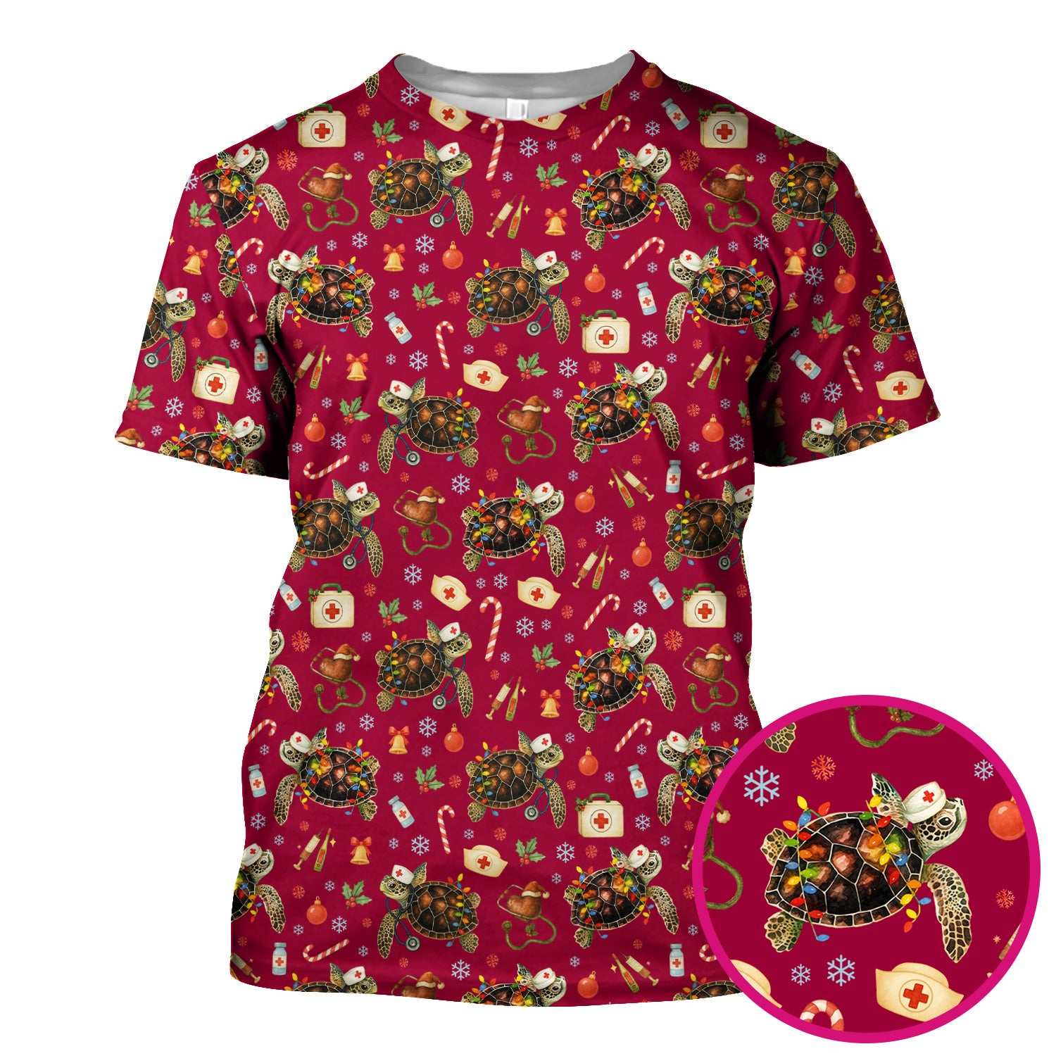 Christmas Turtle Scrub Top for Women - Cute Sea Turtle Nursing Medical Shirt - Festive Holiday Scrubs for CNA LPN RN