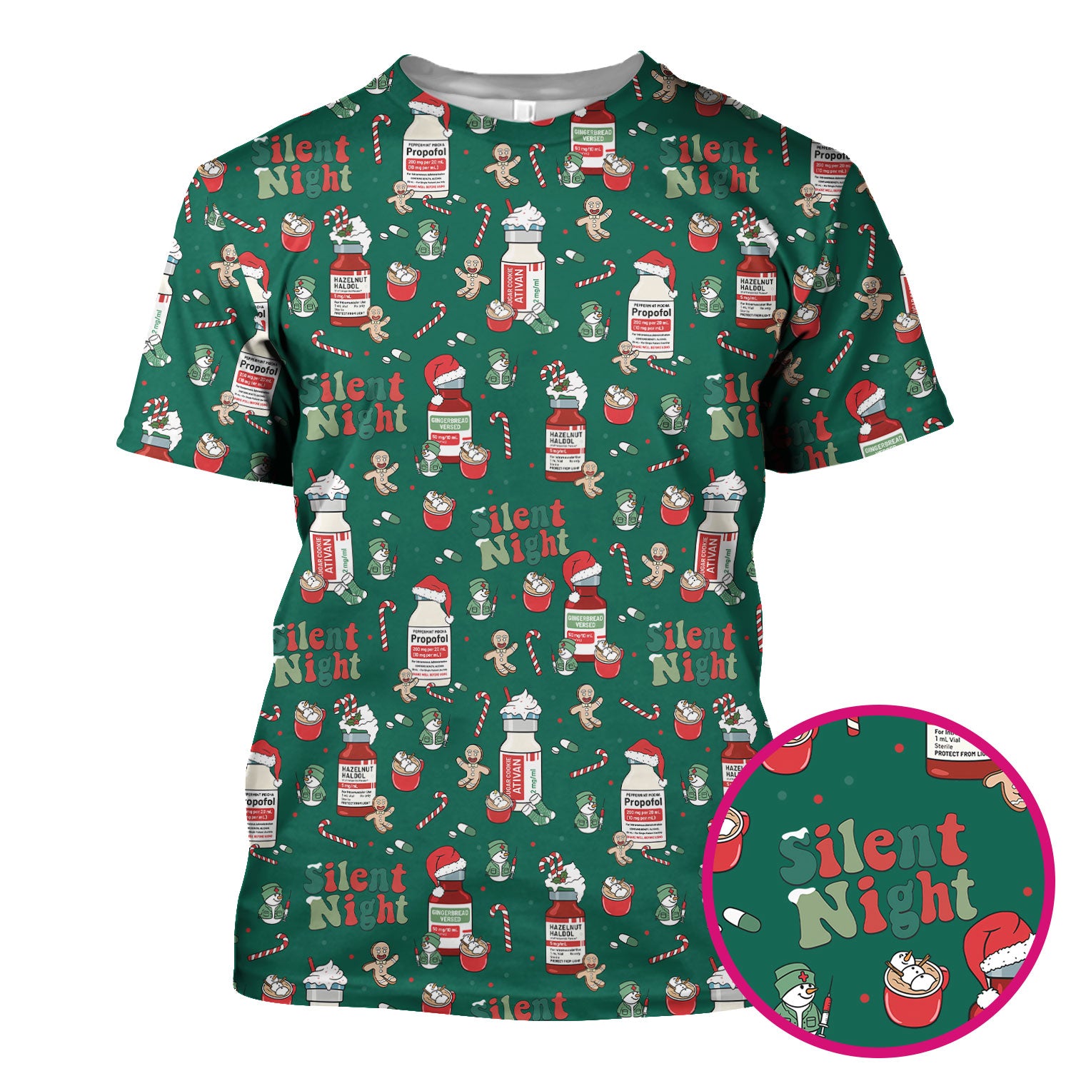 Christmas Scrub Tops for Women Nurses - Propofol Bottle and Festive Candy Pattern Medicine Scrub - Funny Holiday Medical Gift for RN LPN CNA
