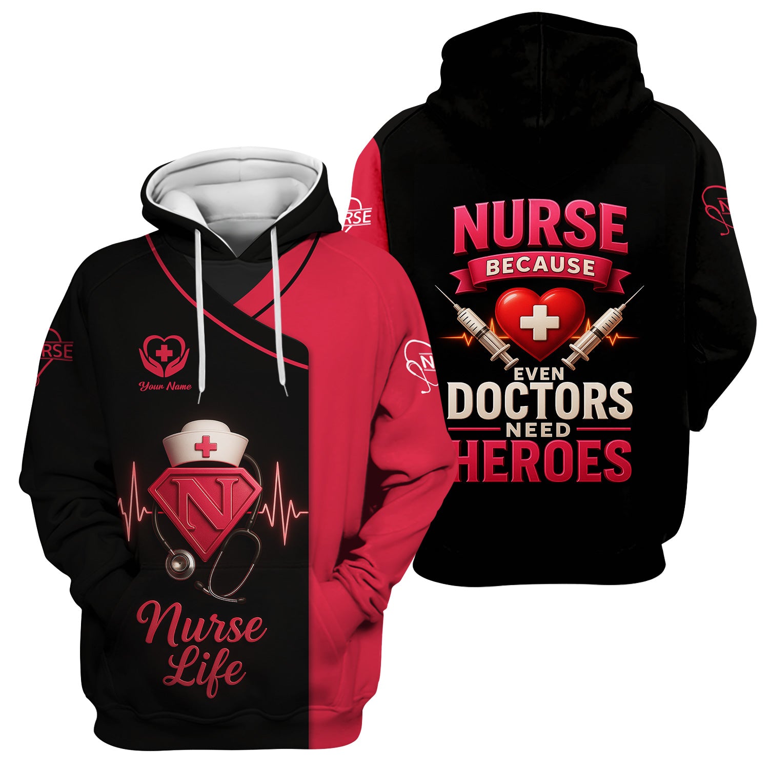 Nurse Superhero Shirt - Personalized Nurse Life with Stethoscope & Heartbeat - Great Gift for Nurses