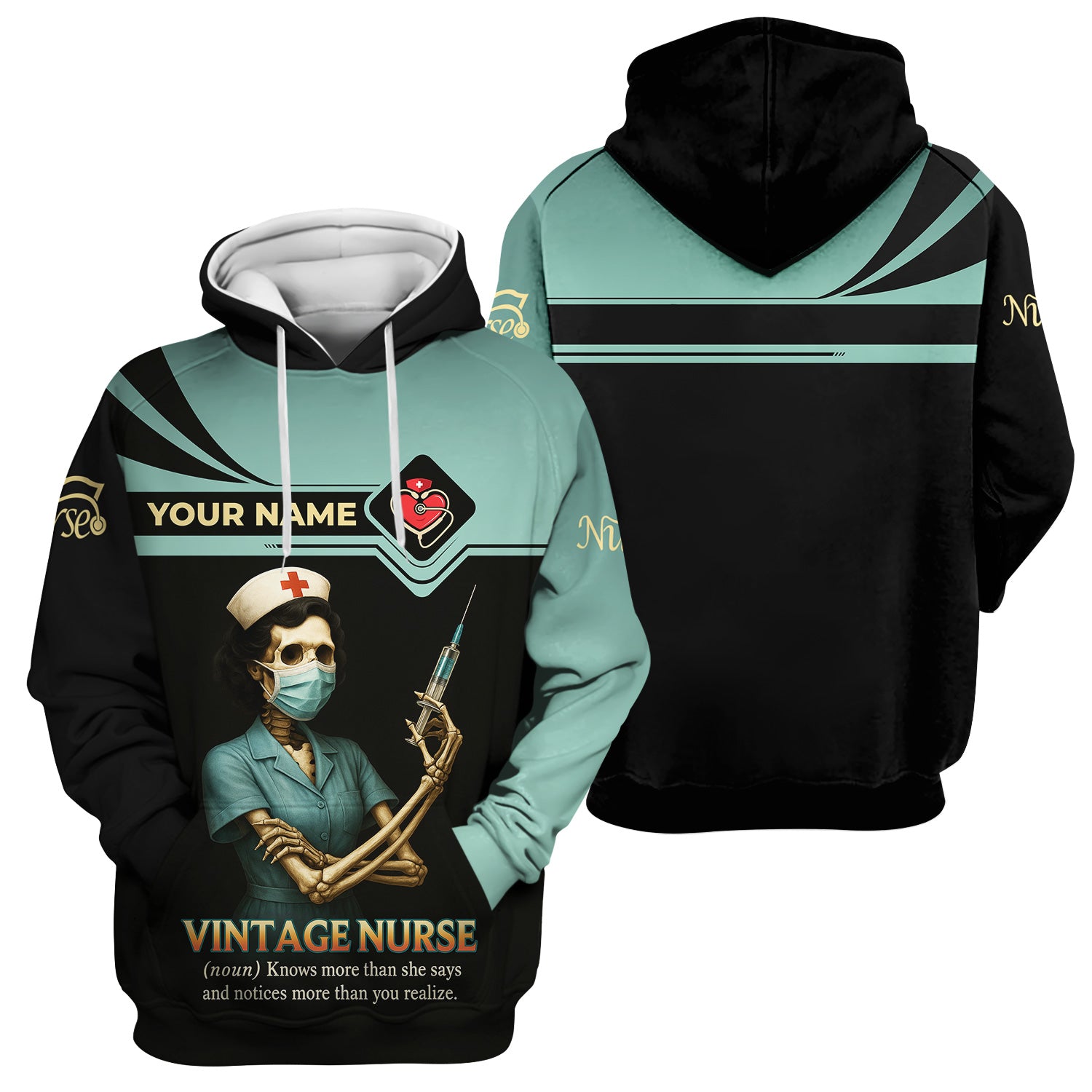 Vintage Nurse Shirt - Personalized Funny Skeleton Nurse Tee with Name - Great Gift for Nurses