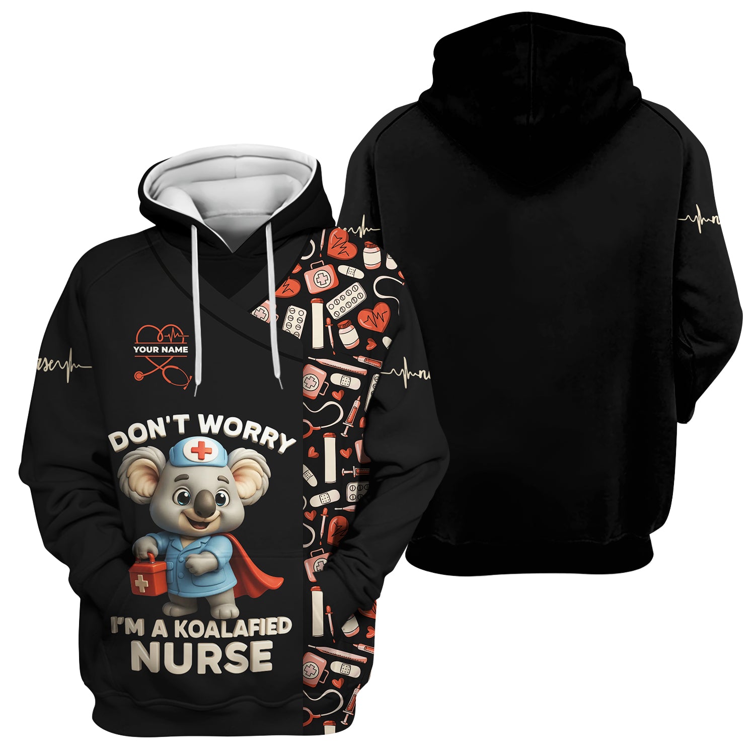 Custom Cute Animal Nurse Shirt - Superhero Koala & Medical Tools Graphic Tee - Gift for RN LPN CNA