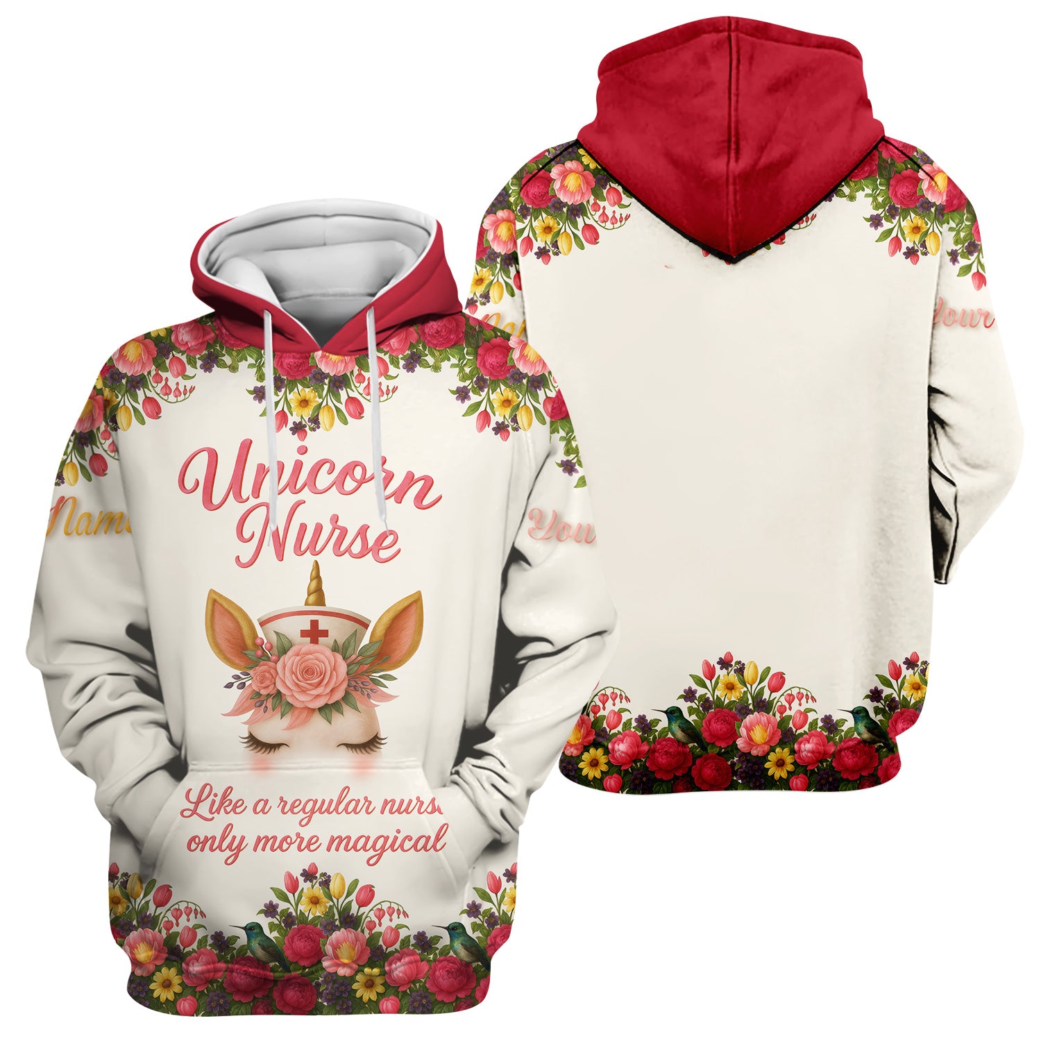 Funny Unicorn Nurse Shirt - Custom Name Floral Magical Design RN LPN CNA - Gift for Nursing Teams & Healthcare Professionals