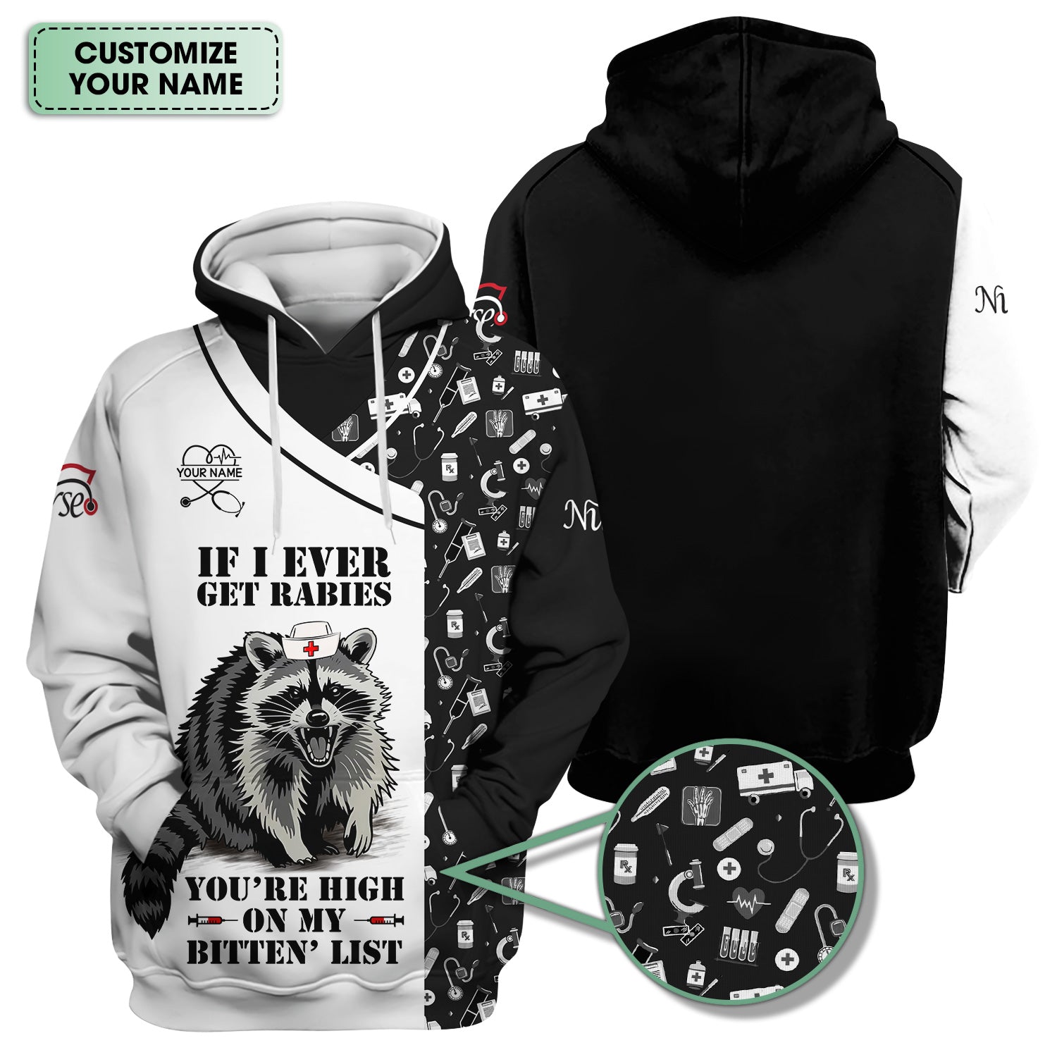 Custom Name Funny Nurse Scrub Top - You're High On My Bitten List - Gift for RN LPN CNA Healthcare Staff