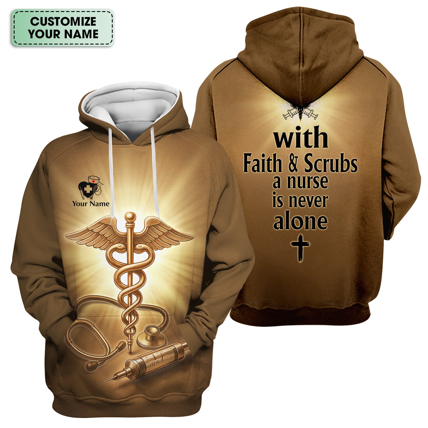 Custom Faith-Based Nursing Scrub Top - With Faith & Scrubs a Nurse Is Never Alone - Christian Gift for RN, LPN, CNA