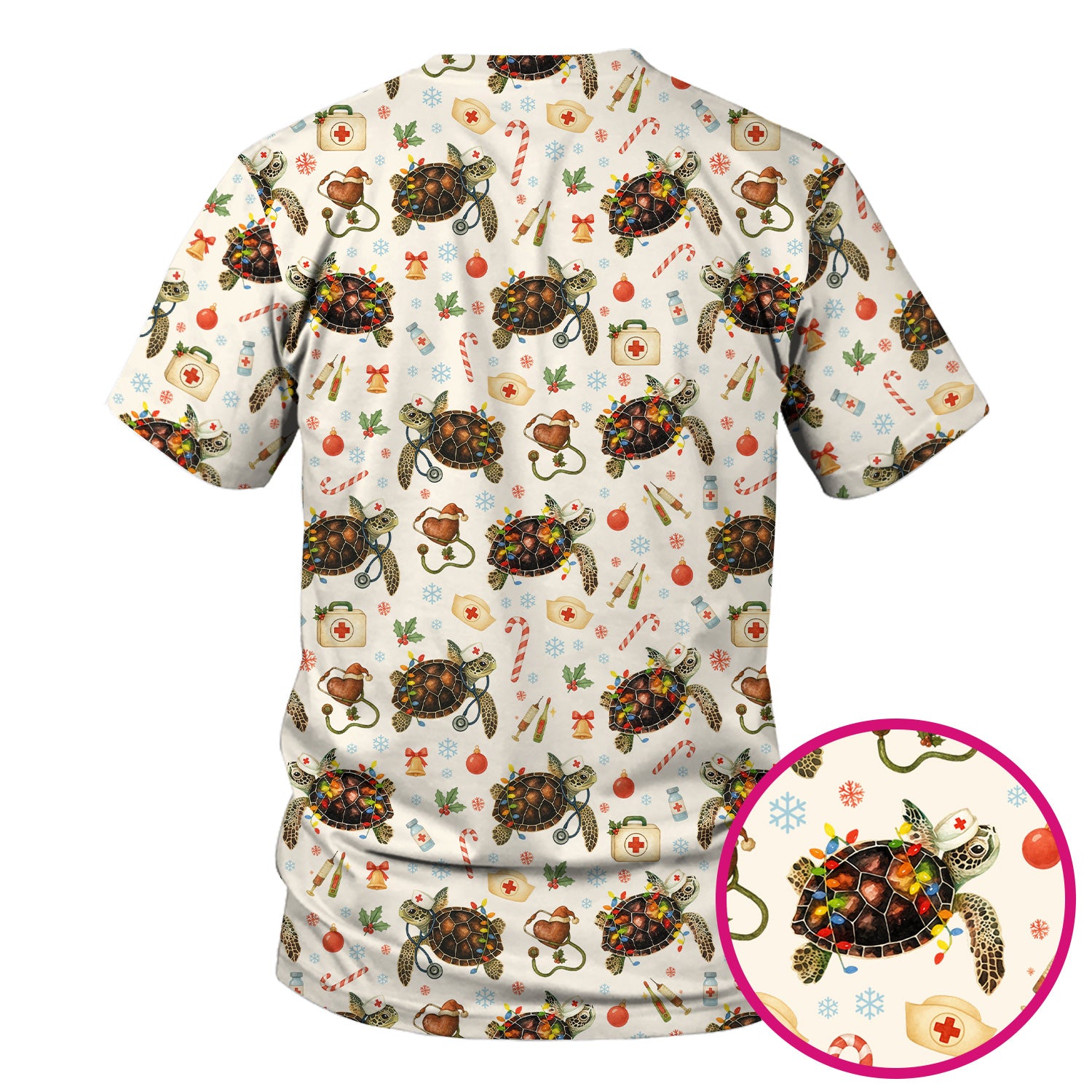 Christmas Turtle Scrub Top for Women - Cute Sea Turtle Nursing Medical Shirt - Festive Holiday Scrubs for CNA LPN RN