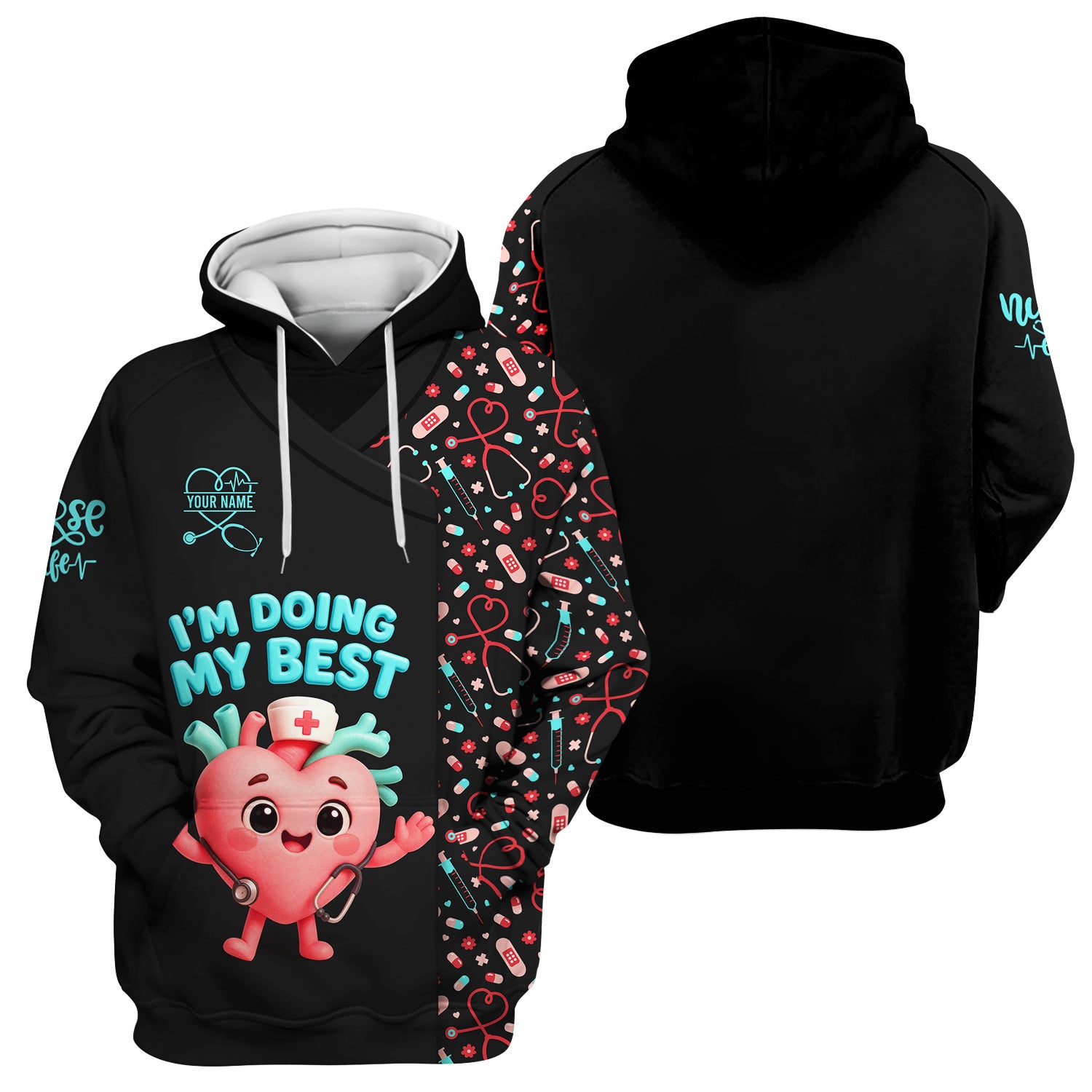 Personalized Funny Nurse Shirt with Cartoon Heart - I'm Doing My Best Quote Design - Cute Gift for RN, LPN, CNA, Healthcare Worker
