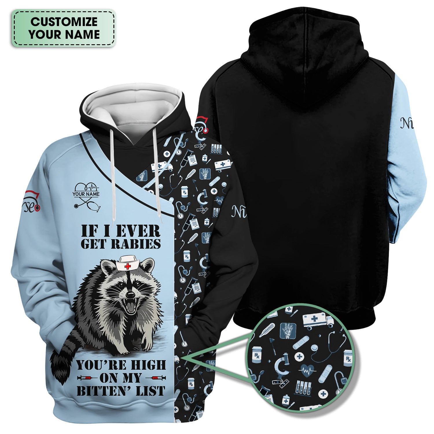 Custom Name Funny Nurse Scrub Top - You're High On My Bitten List - Gift for RN LPN CNA Healthcare Staff