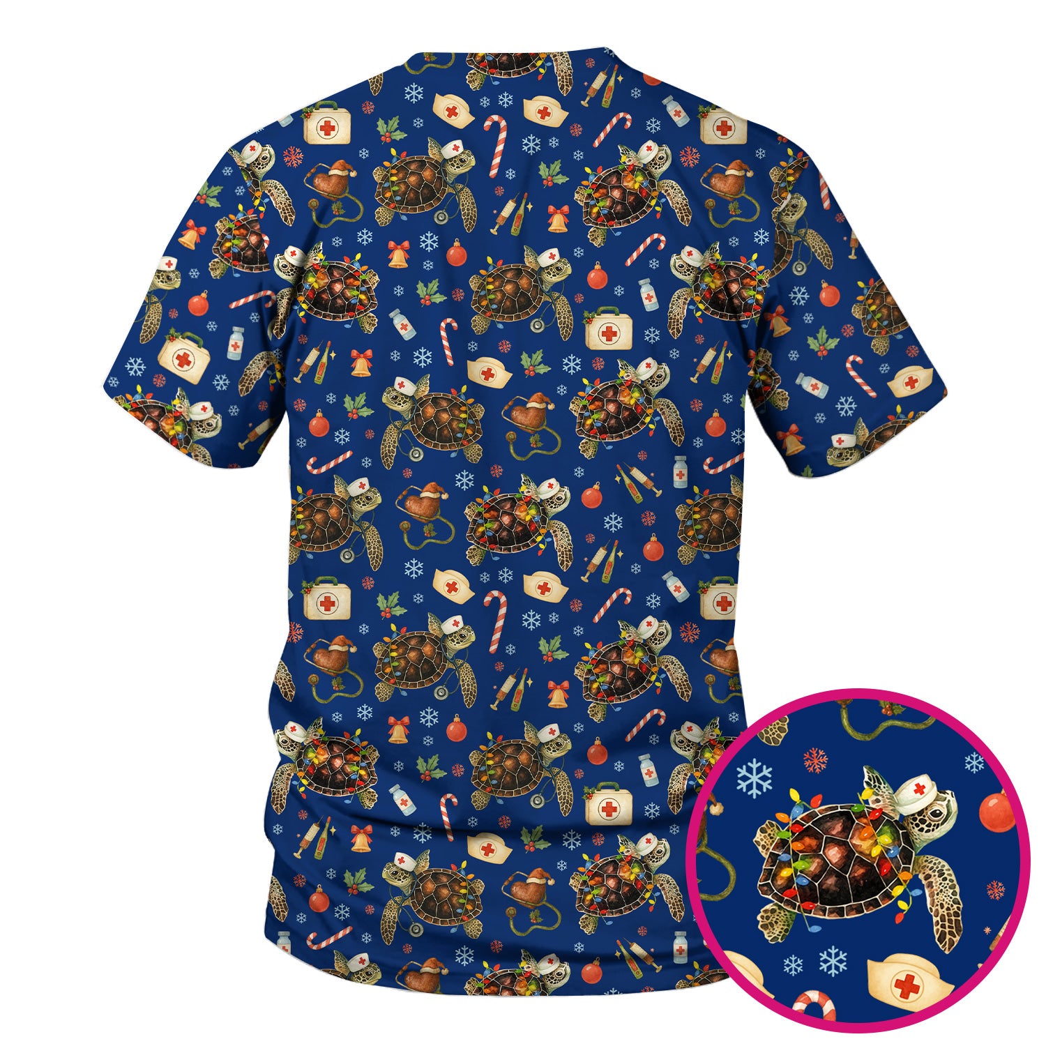 Christmas Turtle Scrub Top for Women - Cute Sea Turtle Nursing Medical Shirt - Festive Holiday Scrubs for CNA LPN RN