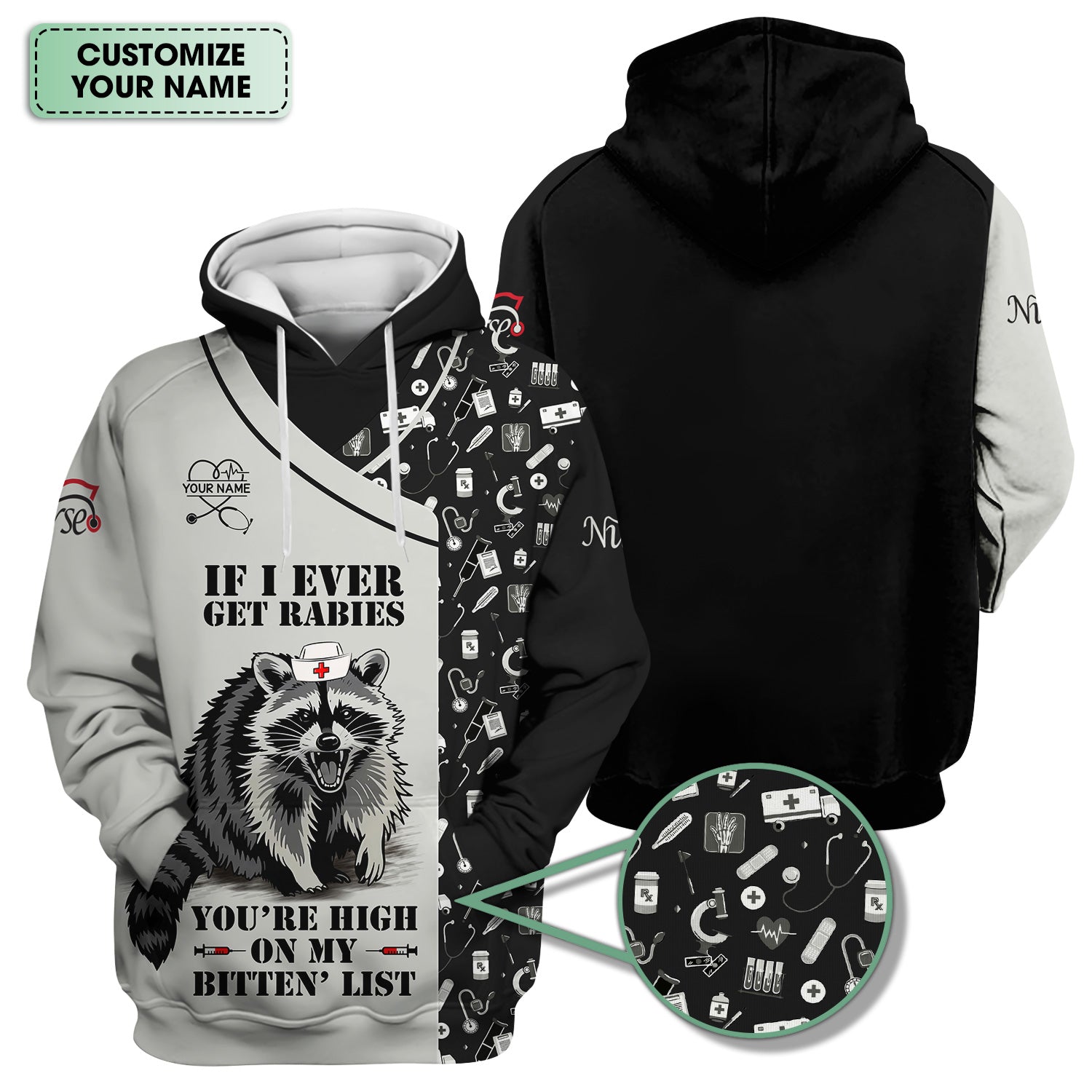 Custom Name Funny Nurse Scrub Top - You're High On My Bitten List - Gift for RN LPN CNA Healthcare Staff