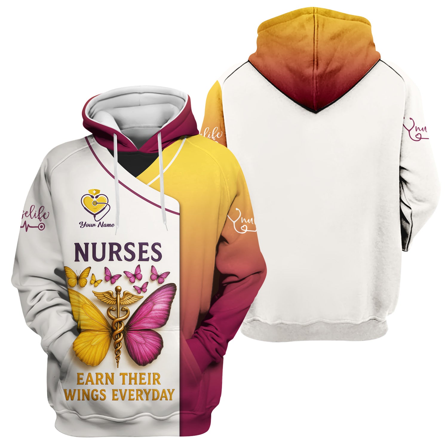 Personalized Butterfly Nurse Shirt - Nurses Earn Their Wings Everyday - Custom RN LPN CNA Uniform Top Gift for Women
