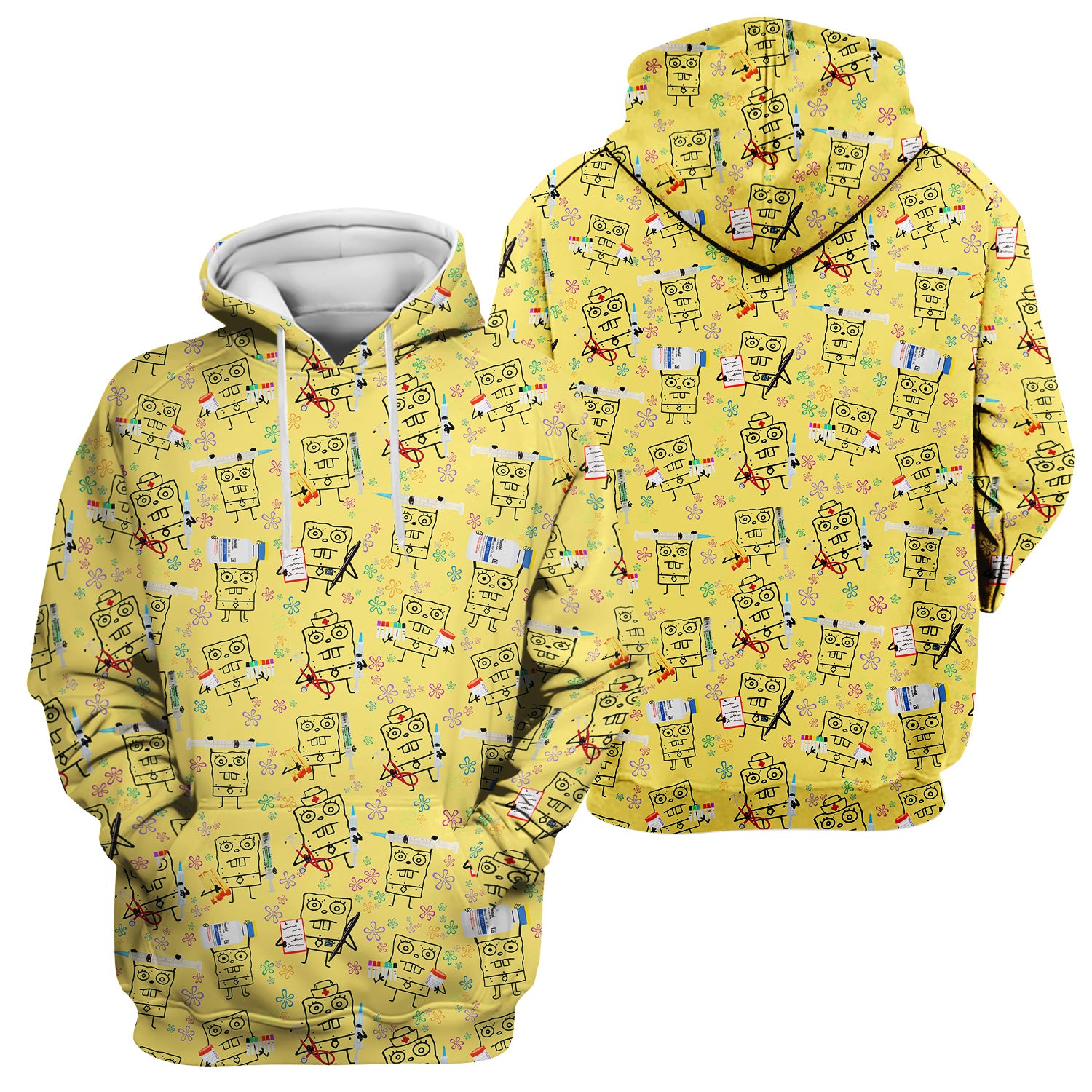 Custom Doodle Bob Energy Drink Nurse Scrub Top - Funny Cartoon Medical Design - Gift for RN MD RT CNA Paramedic Healthcare Staff