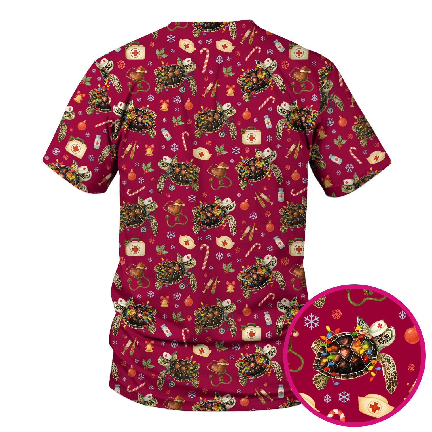 Christmas Turtle Scrub Top for Women - Cute Sea Turtle Nursing Medical Shirt - Festive Holiday Scrubs for CNA LPN RN