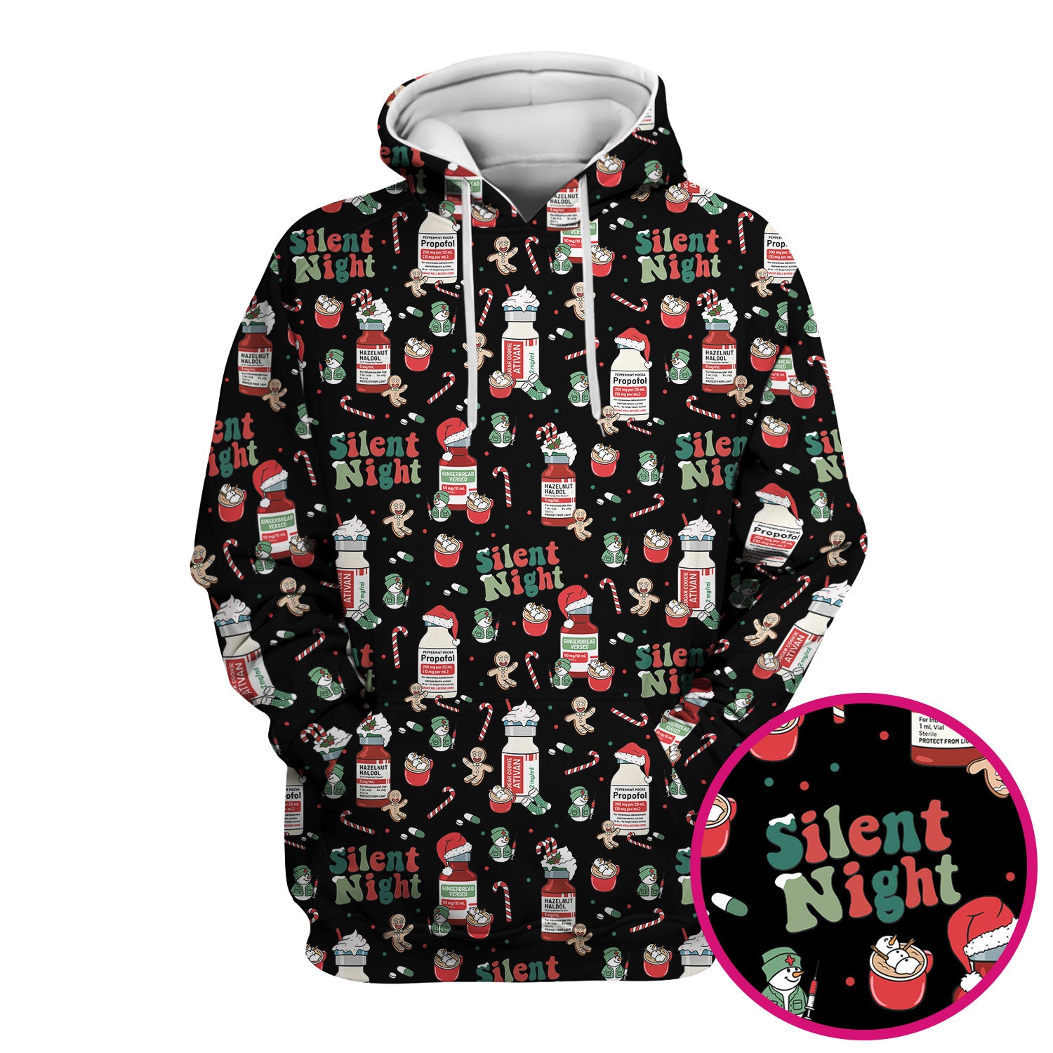 Christmas Scrub Tops for Women Nurses - Propofol Bottle and Festive Candy Pattern Medicine Scrub - Funny Holiday Medical Gift for RN LPN CNA