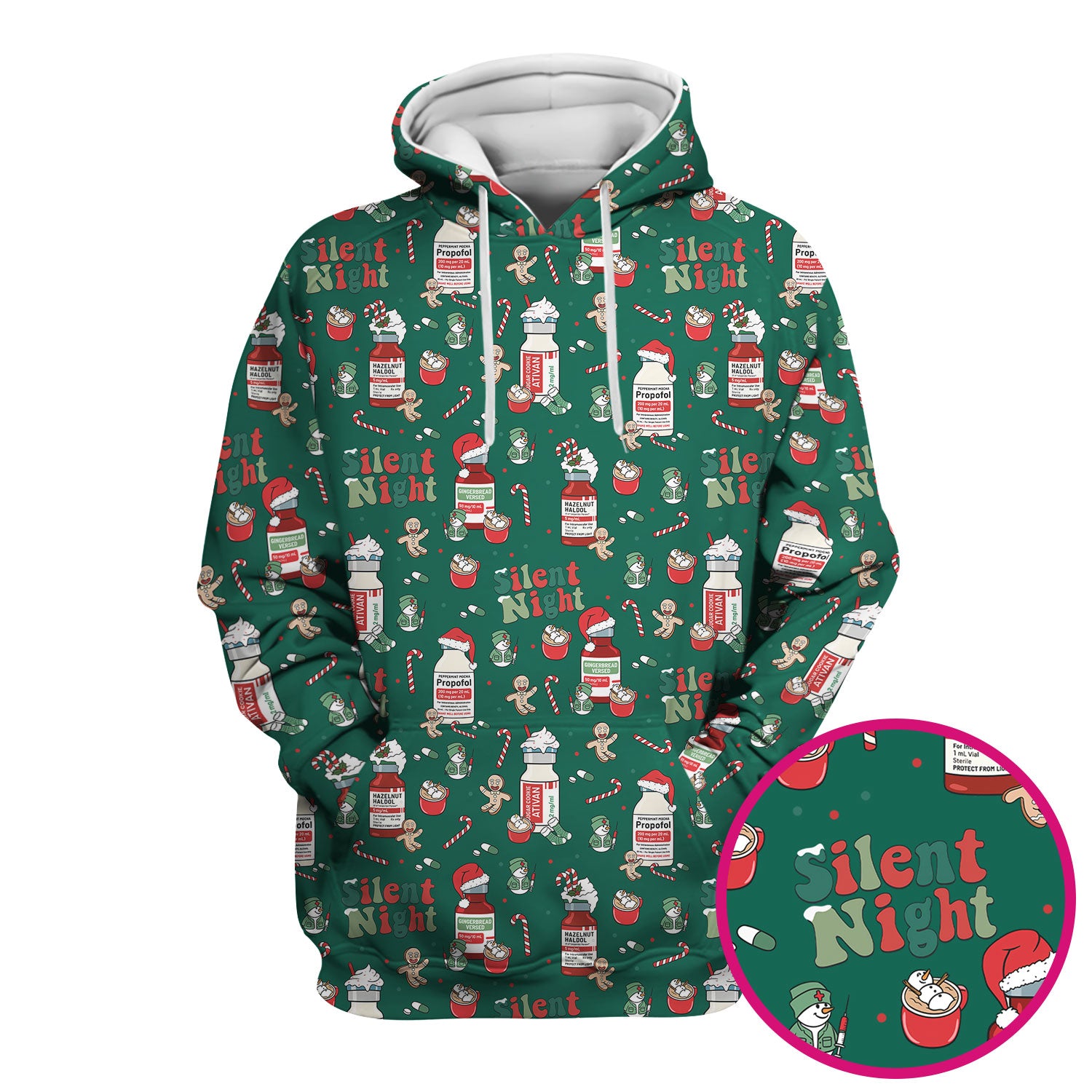 Christmas Scrub Tops for Women Nurses - Propofol Bottle and Festive Candy Pattern Medicine Scrub - Funny Holiday Medical Gift for RN LPN CNA
