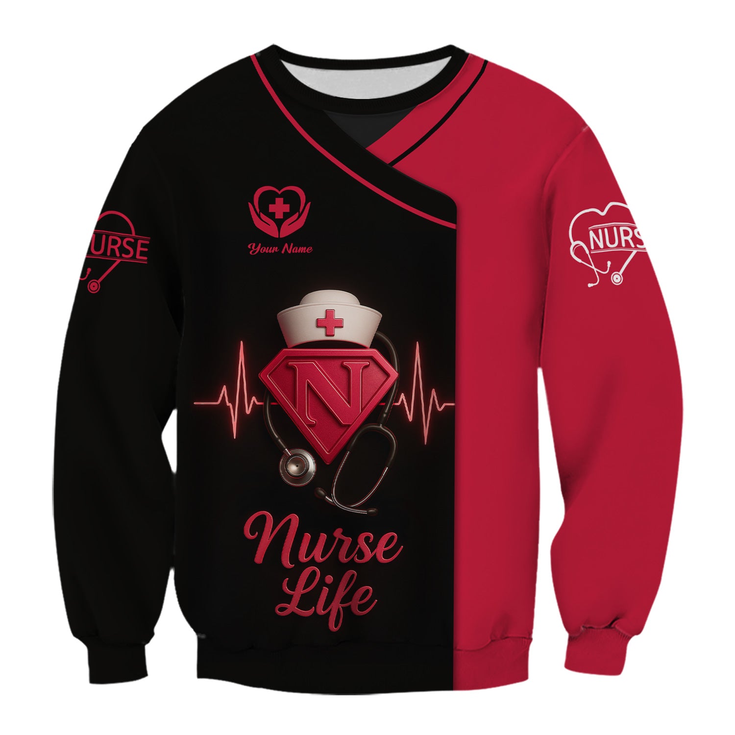 Nurse Superhero Shirt - Personalized Nurse Life with Stethoscope & Heartbeat - Great Gift for Nurses