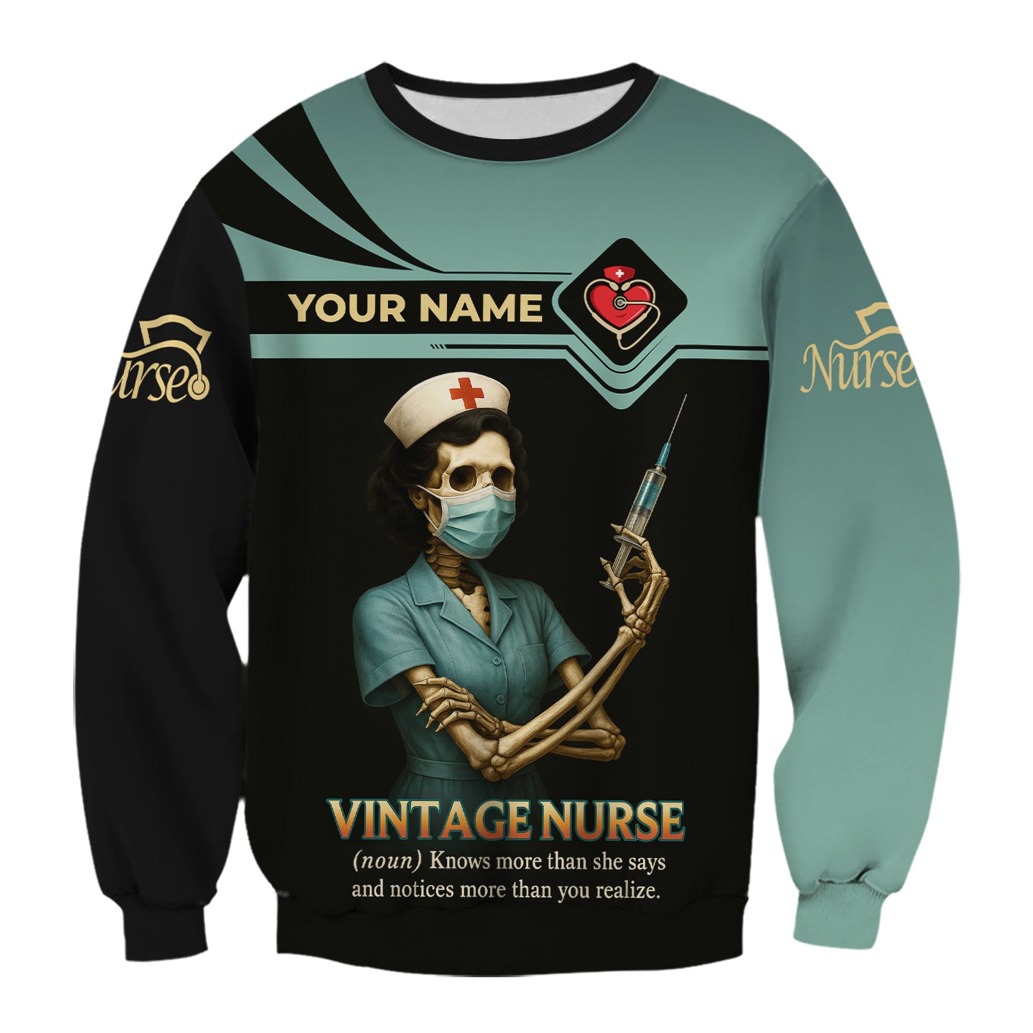 Vintage Nurse Shirt - Personalized Funny Skeleton Nurse Tee with Name - Great Gift for Nurses