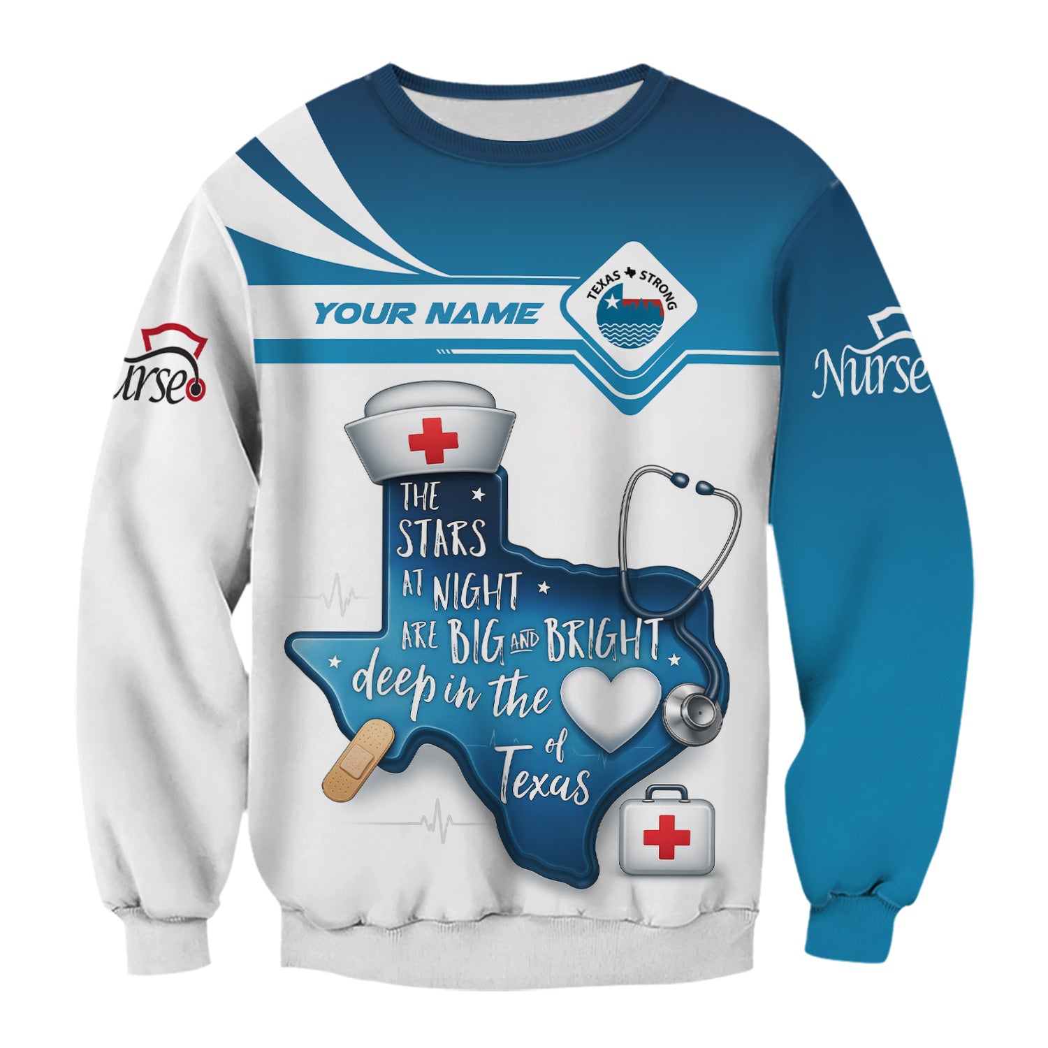 Personalized Texas Nurse T-shirt - Custom Name & Stethoscope Design - Inspirational 'Stars at Night' Quote - Perfect for RN, CNA, LPN Healthcare Workers