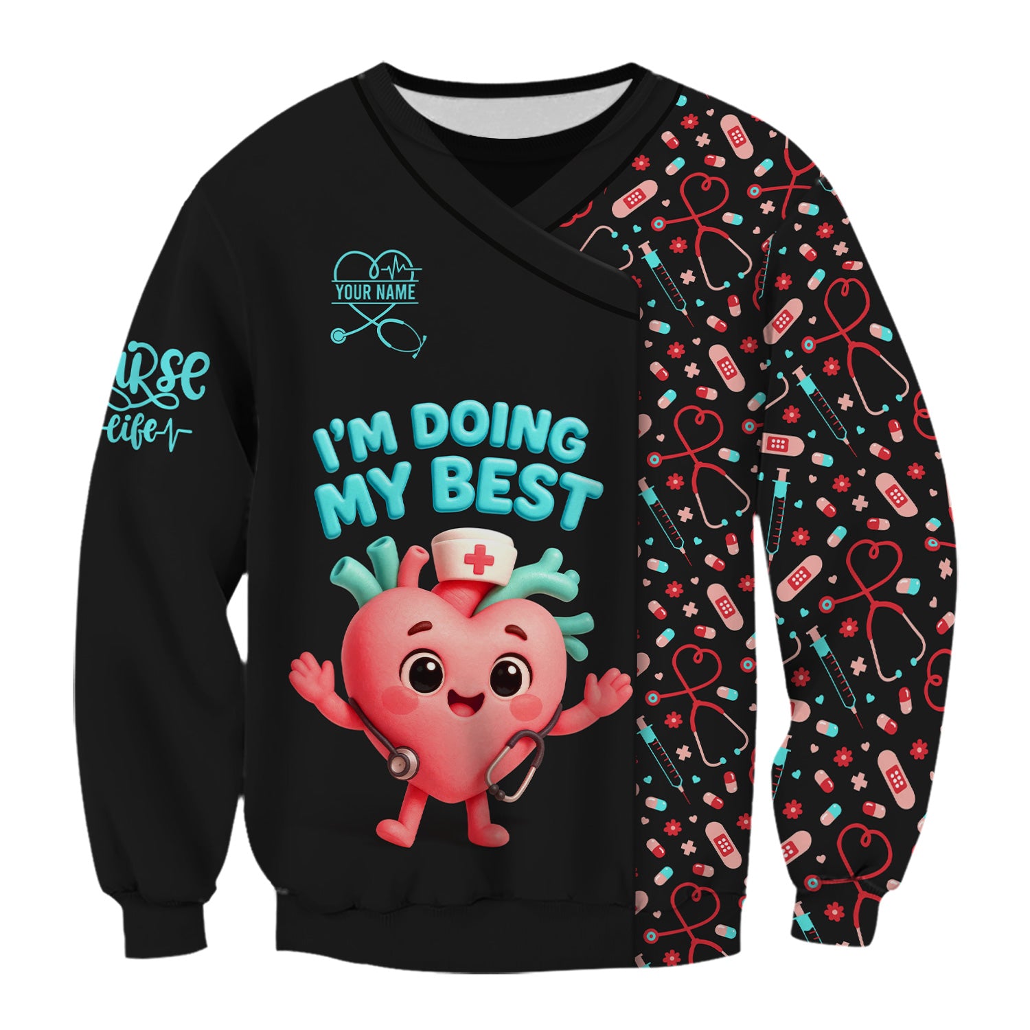 Personalized Funny Nurse Shirt with Cartoon Heart - I'm Doing My Best Quote Design - Cute Gift for RN, LPN, CNA, Healthcare Worker