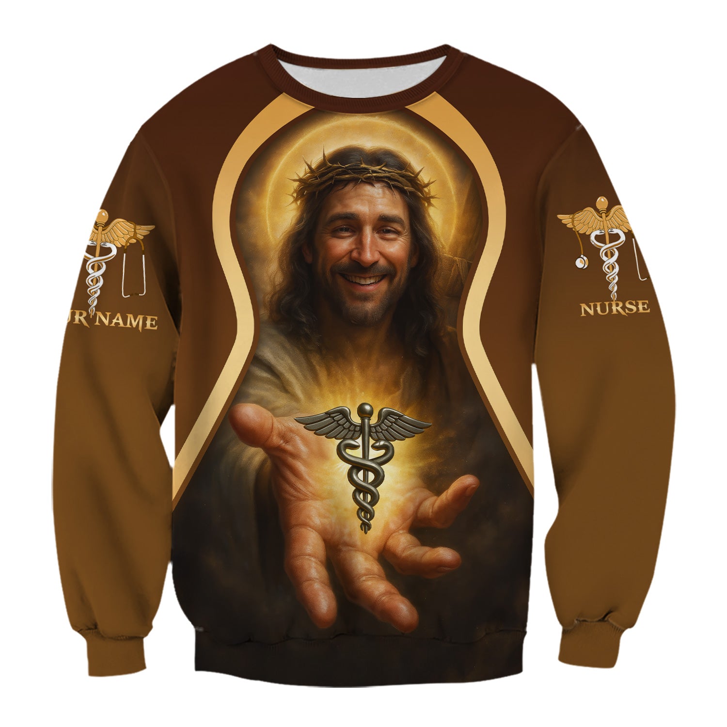 Personalized Jesus Shirt for Nurses - Religious Christian Design with Healing Symbol - Custom Name Gift for RN CNA LPN Healthcare Workers